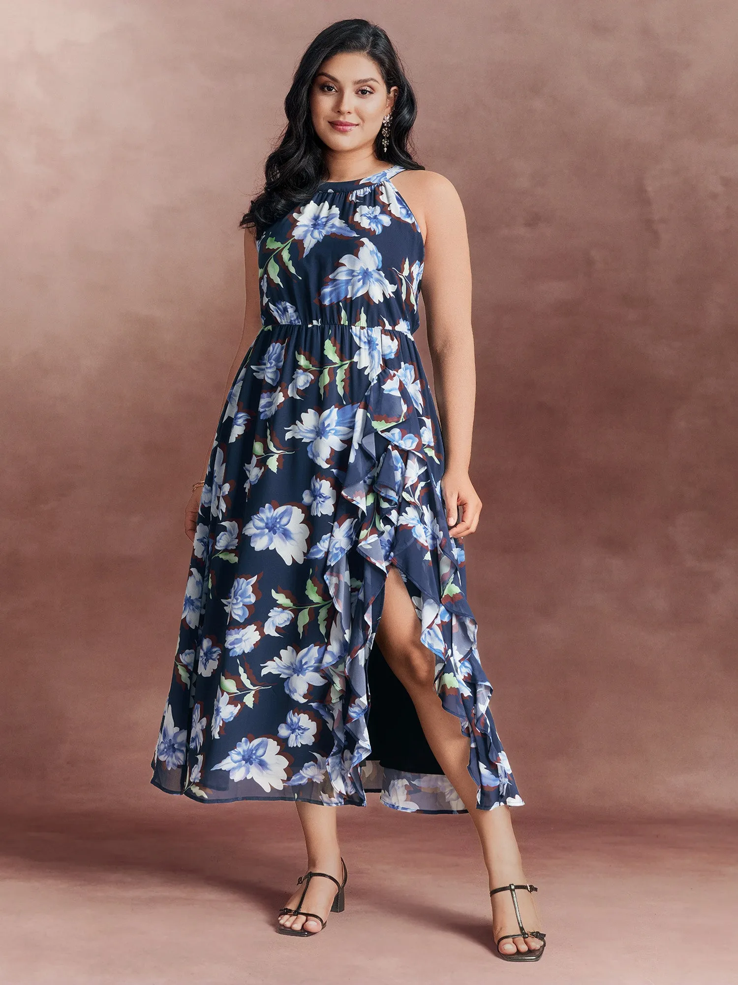 Floral Print Halter Neck Slit Maxi Dress sold by Bloomchic product image thumbnail 3