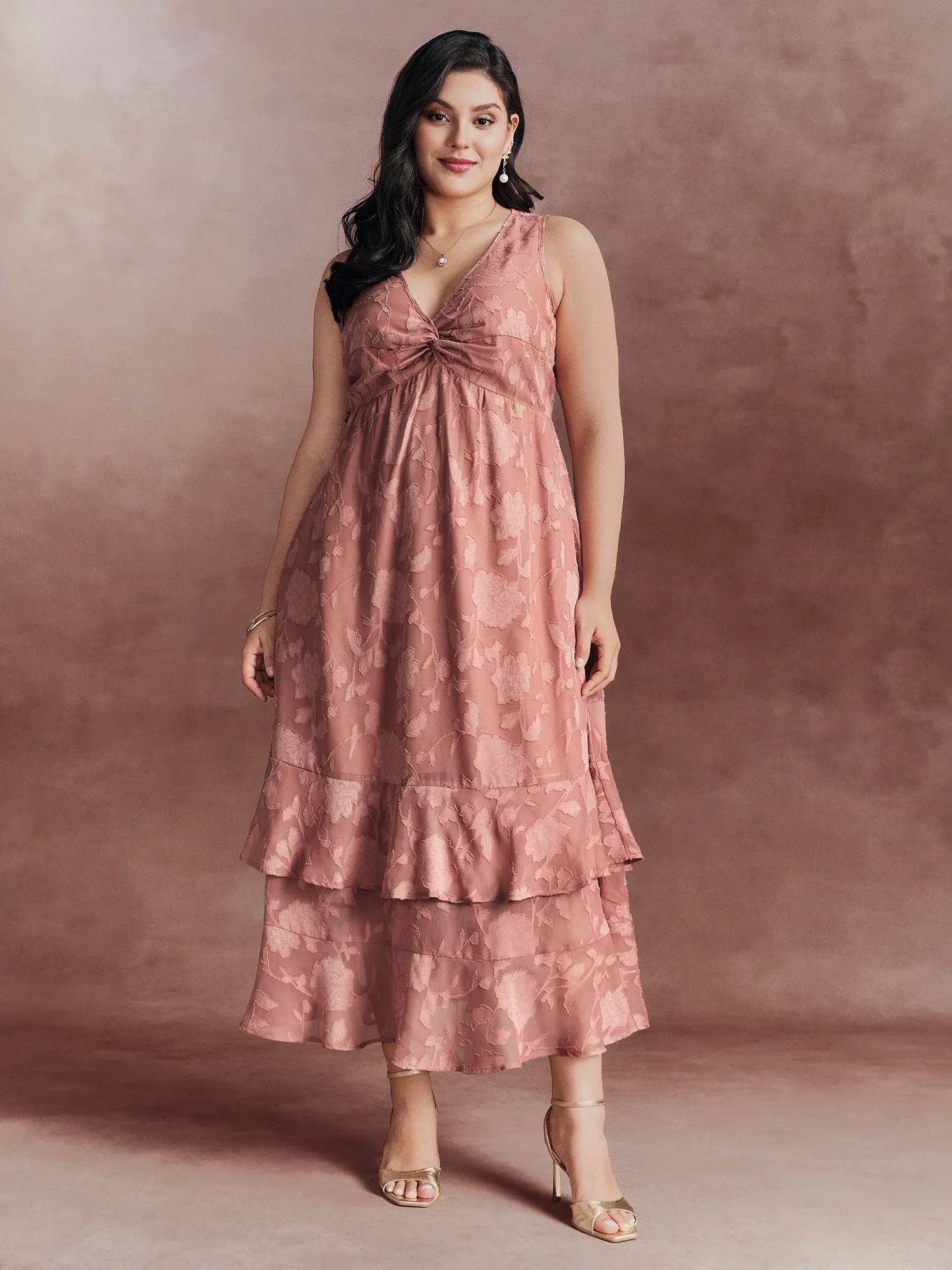 Floral Charm Twist-Front Jacquard Maxi Dress sold by Bloomchic product image thumbnail 3
