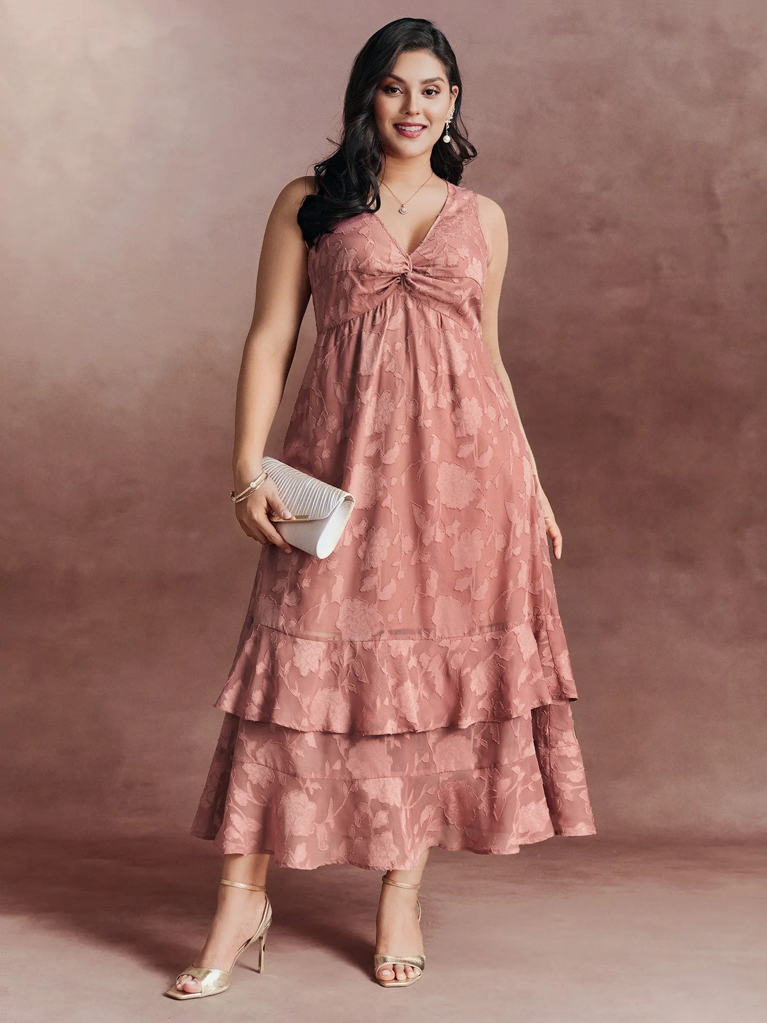 Floral Charm Twist-Front Jacquard Maxi Dress sold by Bloomchic