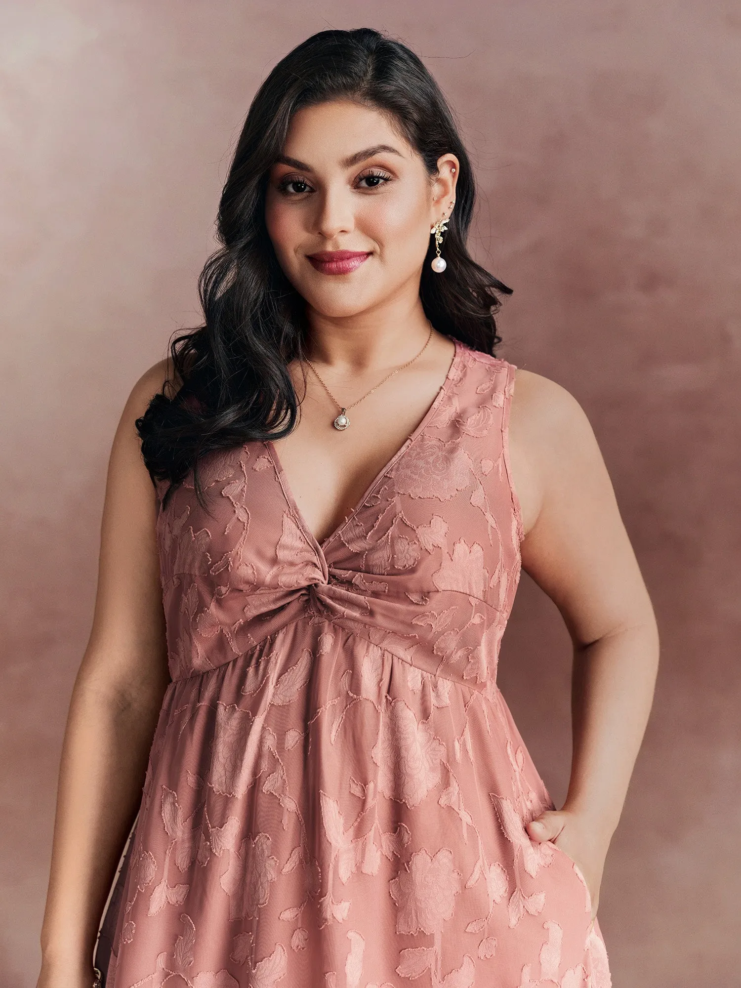 Floral Charm Twist-Front Jacquard Maxi Dress sold by Bloomchic product image thumbnail 2