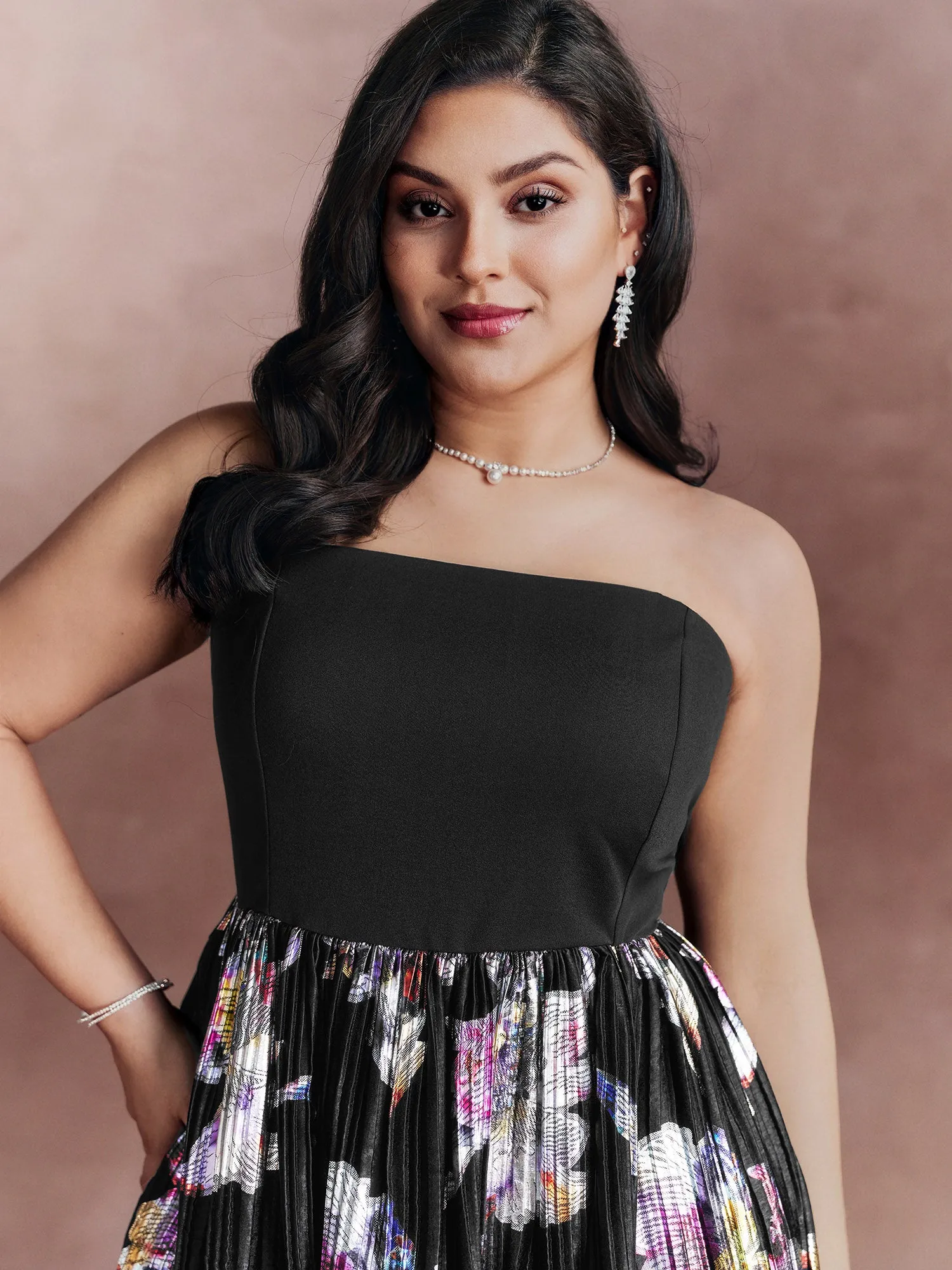 Floral Pleated Detachable Straps Contrast Mini Dress sold by Bloomchic product image thumbnail 3