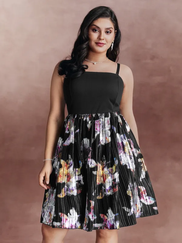 Floral Pleated Detachable Straps Contrast Mini Dress made by Bloomchic