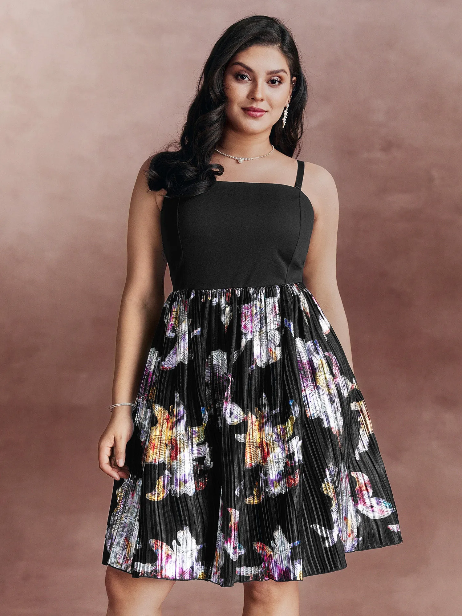 Floral Pleated Detachable Straps Contrast Mini Dress sold by Bloomchic