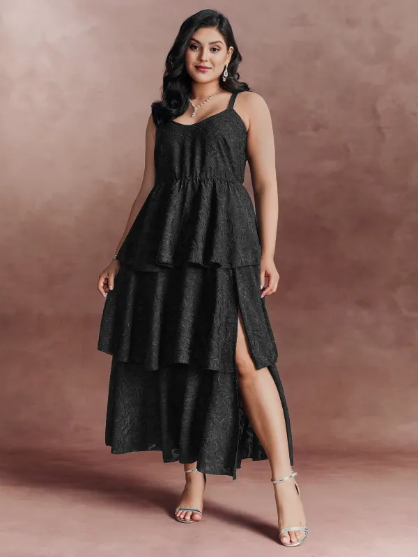 Sensational Jacquard Tiered Slit Maxi Dress made by Bloomchic