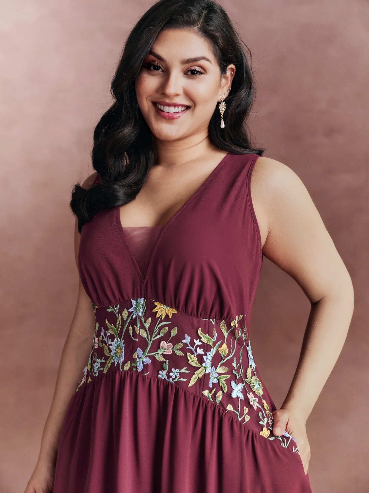 Floral Embroidered V-Neck Sleeveless Maxi Dress sold by Bloomchic product image thumbnail 2