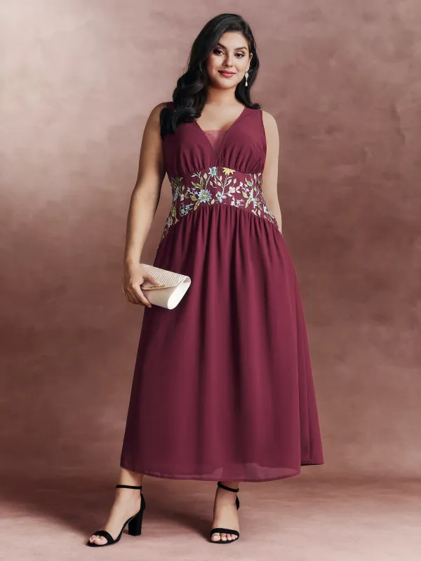 Floral Embroidered V-Neck Sleeveless Maxi Dress sold by Bloomchic