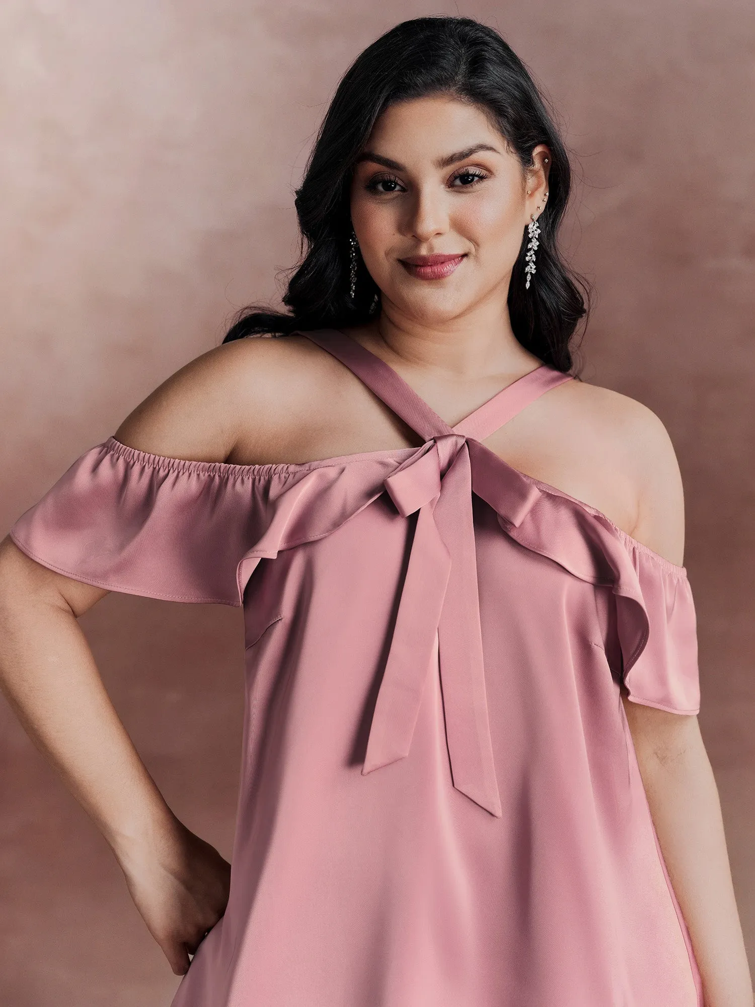 Elegant Satin Off-Shoulder Bowtie Blouse sold by Bloomchic