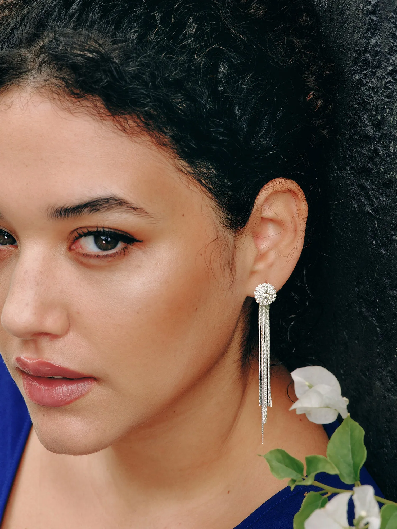 Rhinestone Cluster Fringe Long Earrings sold by Bloomchic product image thumbnail 2