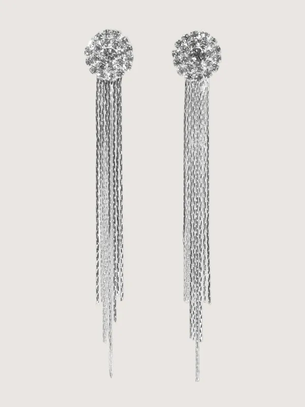 Rhinestone Cluster Fringe Long Earrings made by Bloomchic