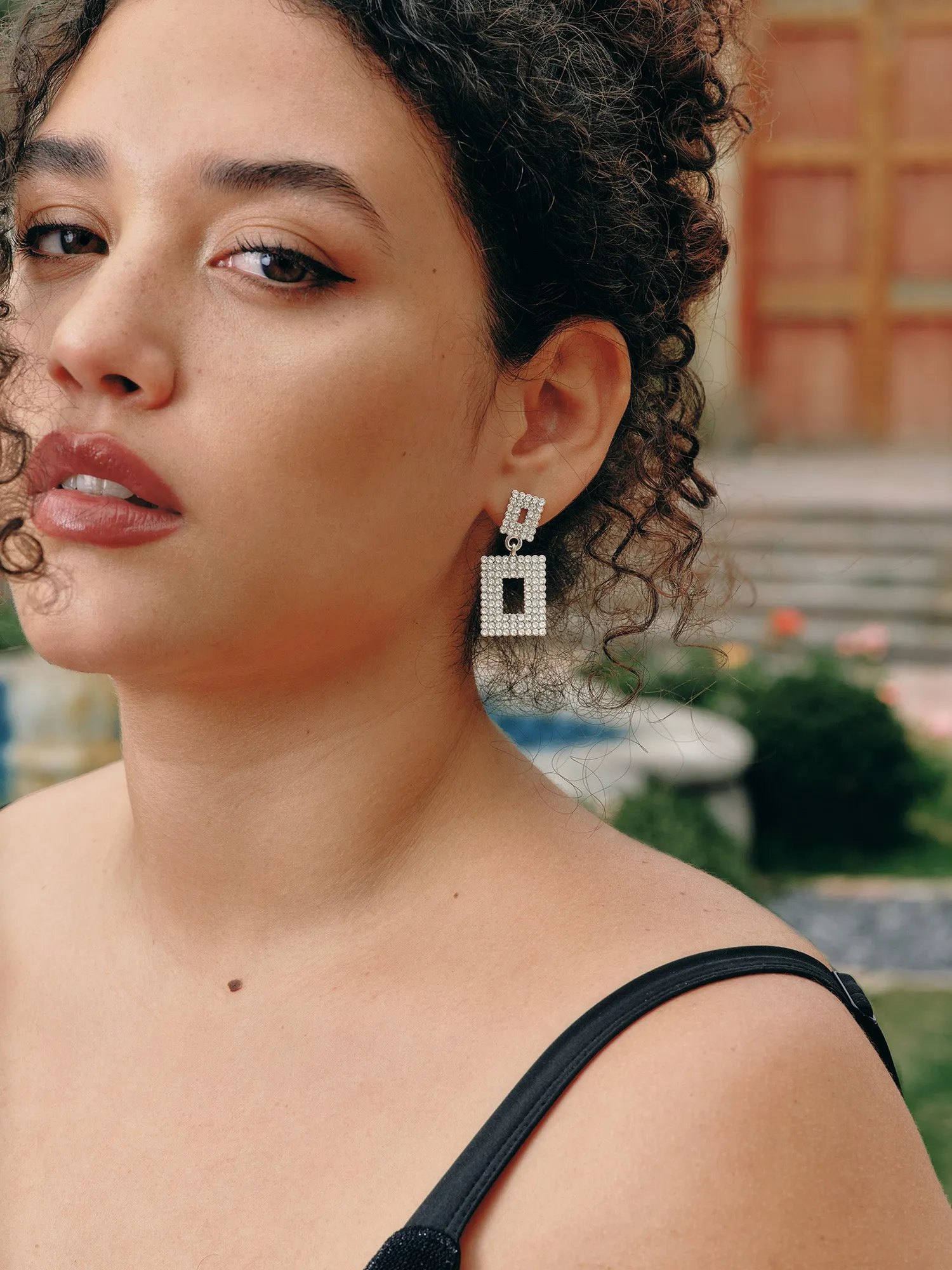 Square Rhinestone Elegant Drop Earrings sold by Bloomchic product image thumbnail 2