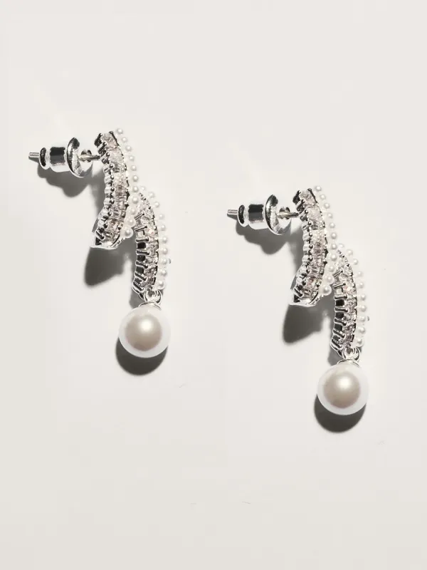 Zircon Pearl Elegance 925 Silver Needle Drop Earrings sold by Bloomchic