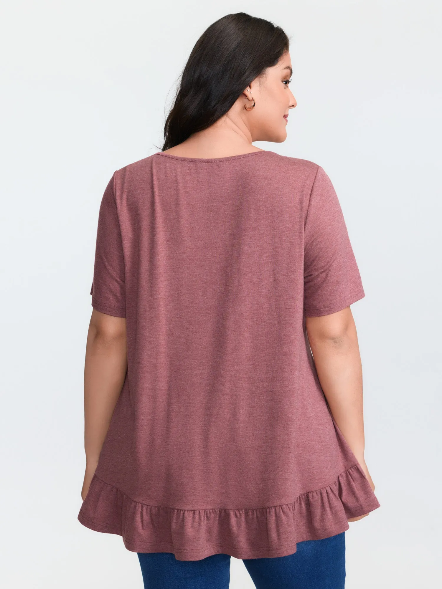 Supersoft Stretchy Ruffled Hemline Button T-Shirt sold by Bloomchic product image thumbnail 5