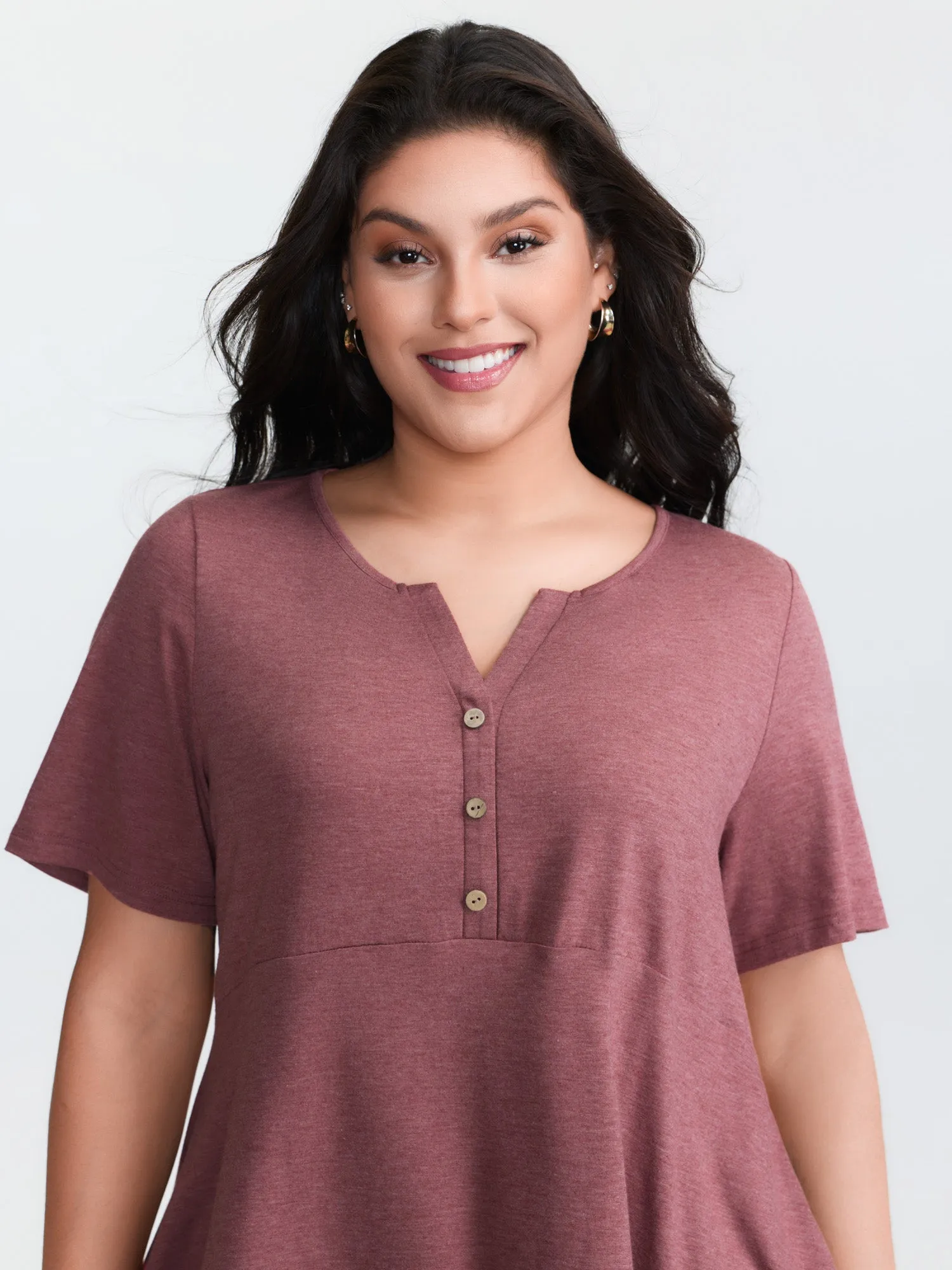 Supersoft Stretchy Ruffled Hemline Button T-Shirt sold by Bloomchic product image thumbnail 2