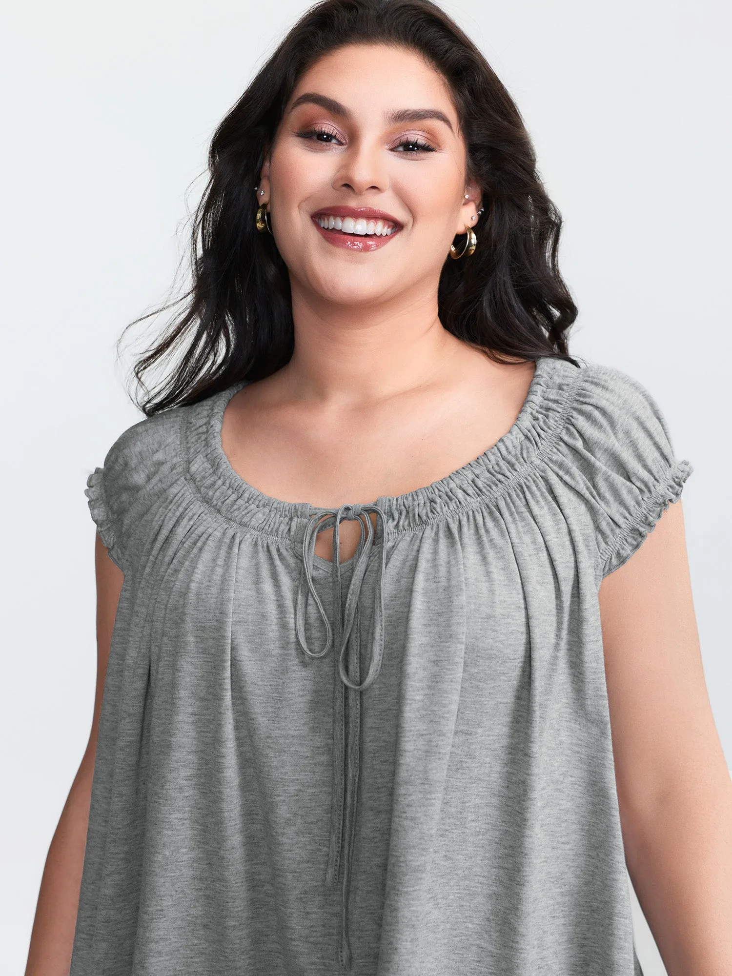 Supersoft Shirred Drawstring Neckline Flowy Top sold by Bloomchic product image thumbnail 2