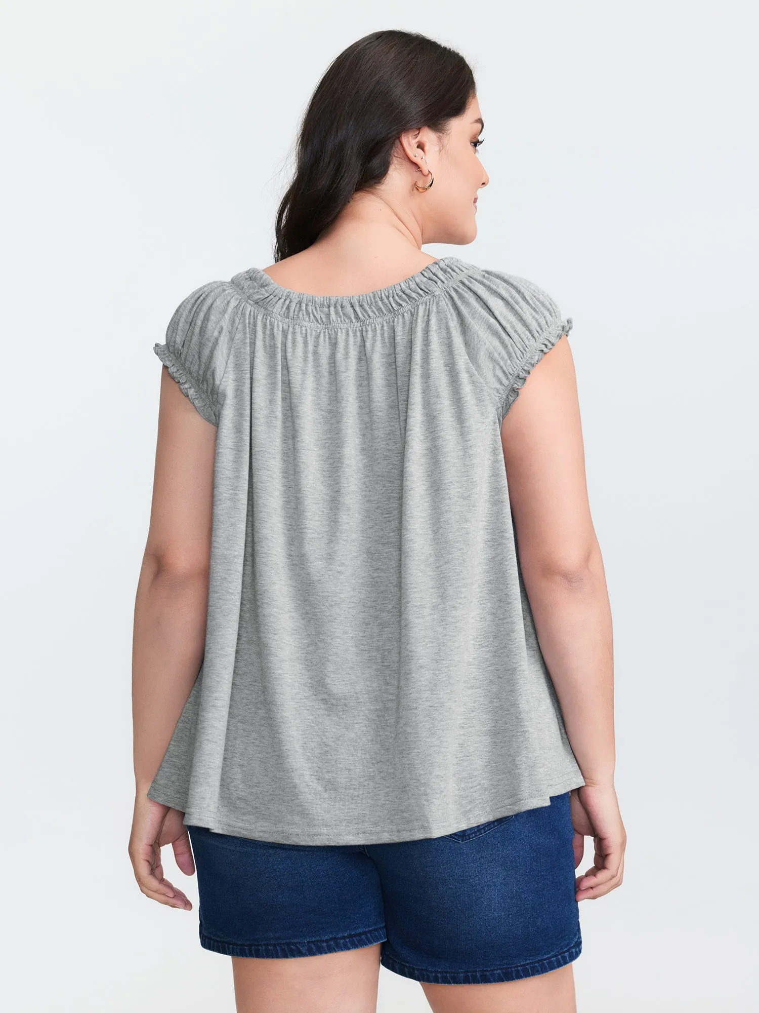 Supersoft Shirred Drawstring Neckline Flowy Top sold by Bloomchic product image thumbnail 4