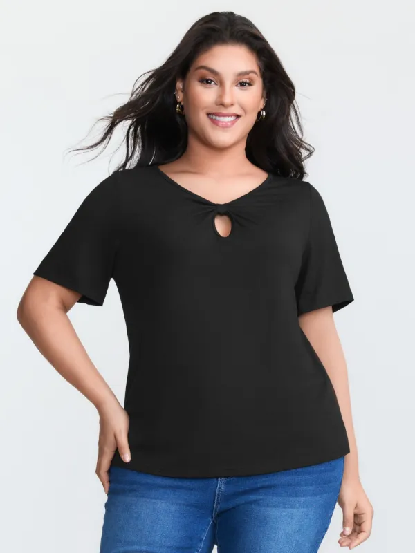 Supersoft Keyhole Neckline Drawstring T-Shirt sold by Bloomchic