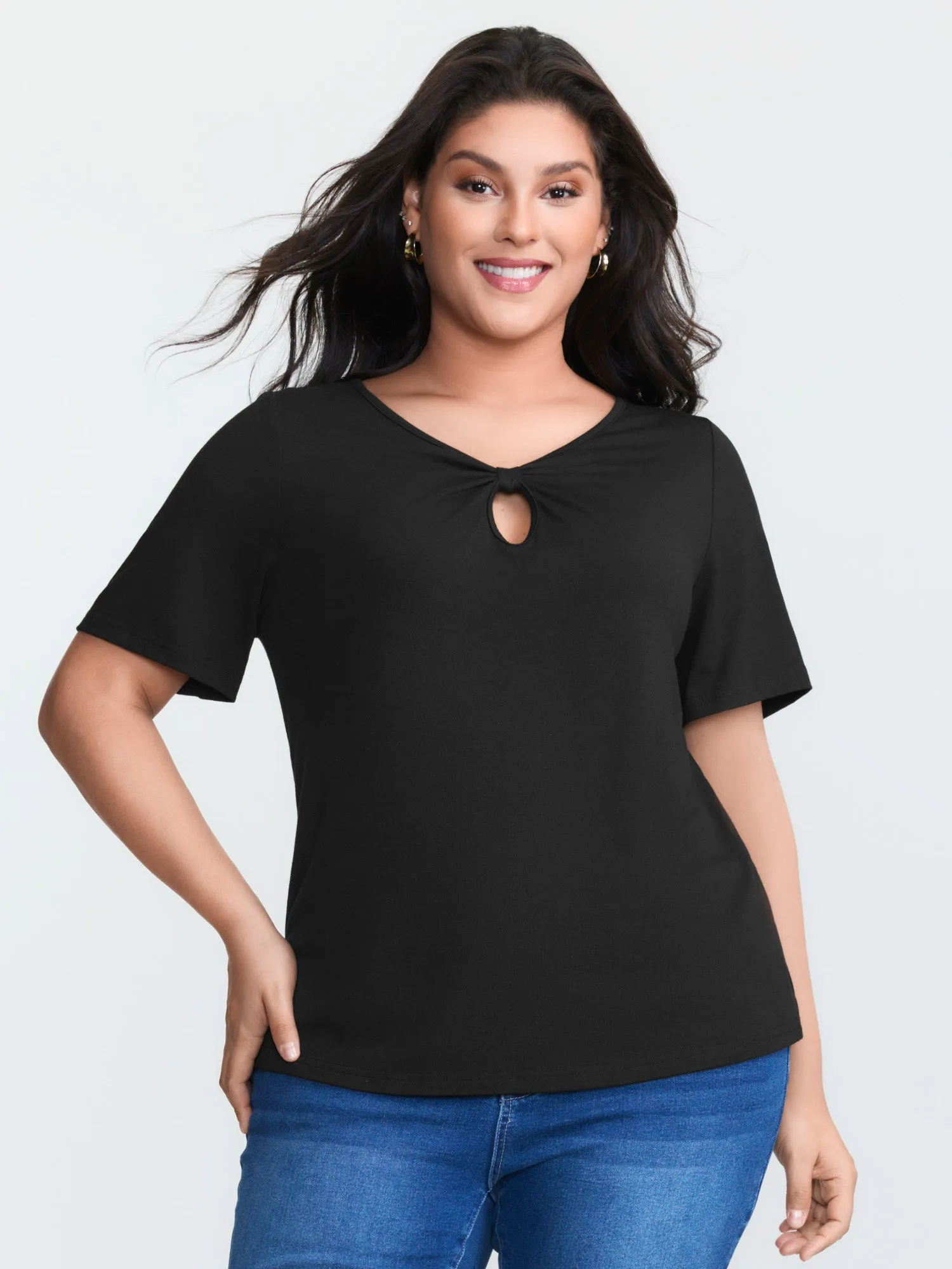 Supersoft Keyhole Neckline Drawstring T-Shirt sold by Bloomchic