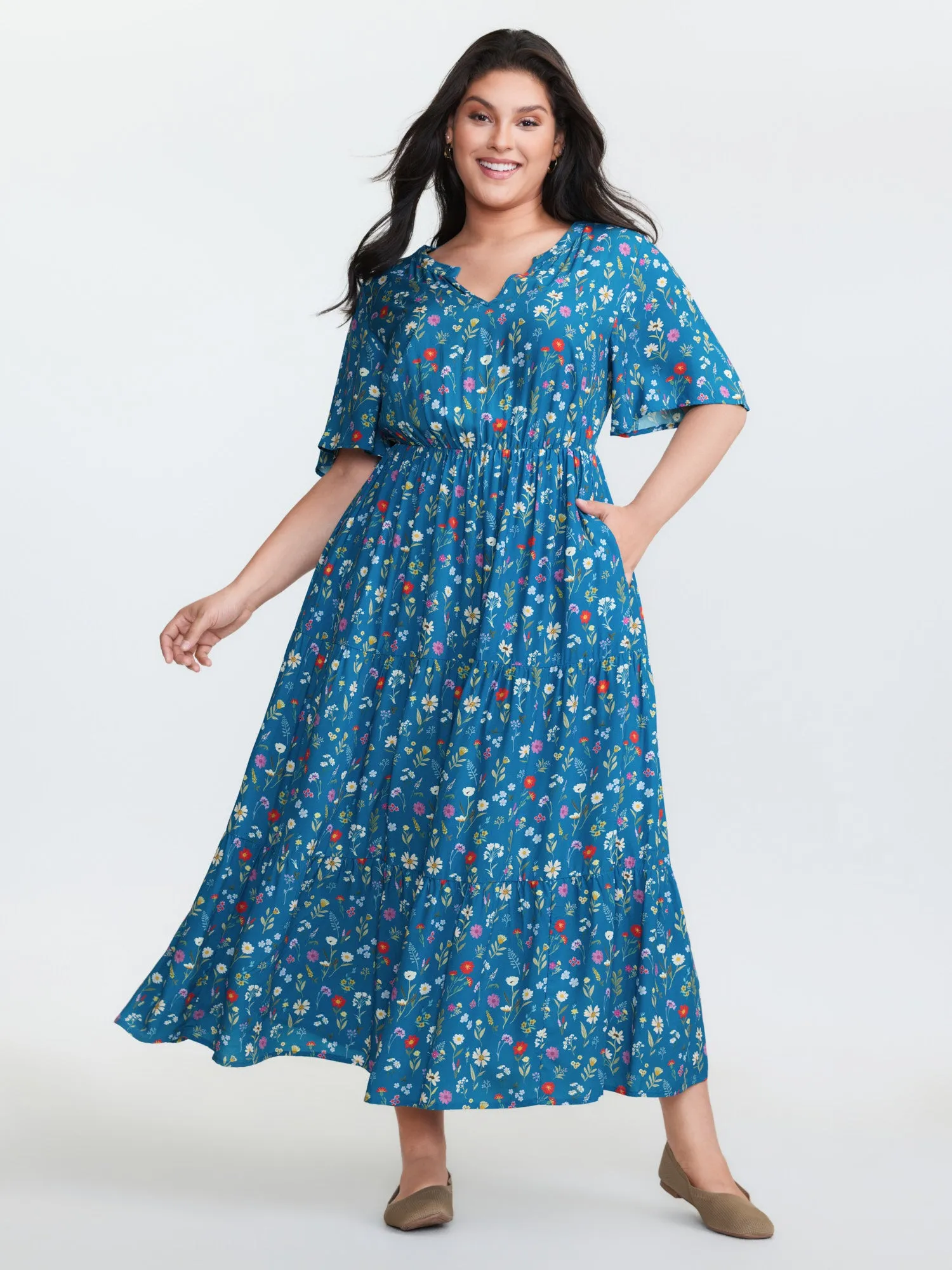 Floral Print Pockets Tiered Maxi Dress sold by Bloomchic product image thumbnail 3