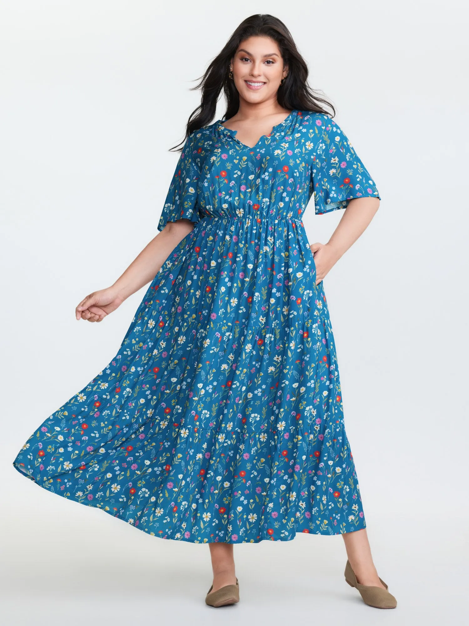 Floral Print Pockets Tiered Maxi Dress sold by Bloomchic