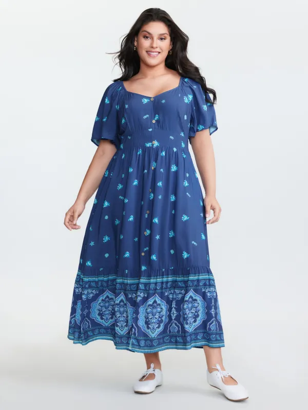 Floral Marine Print Pockets Button Maxi Dress sold by Bloomchic