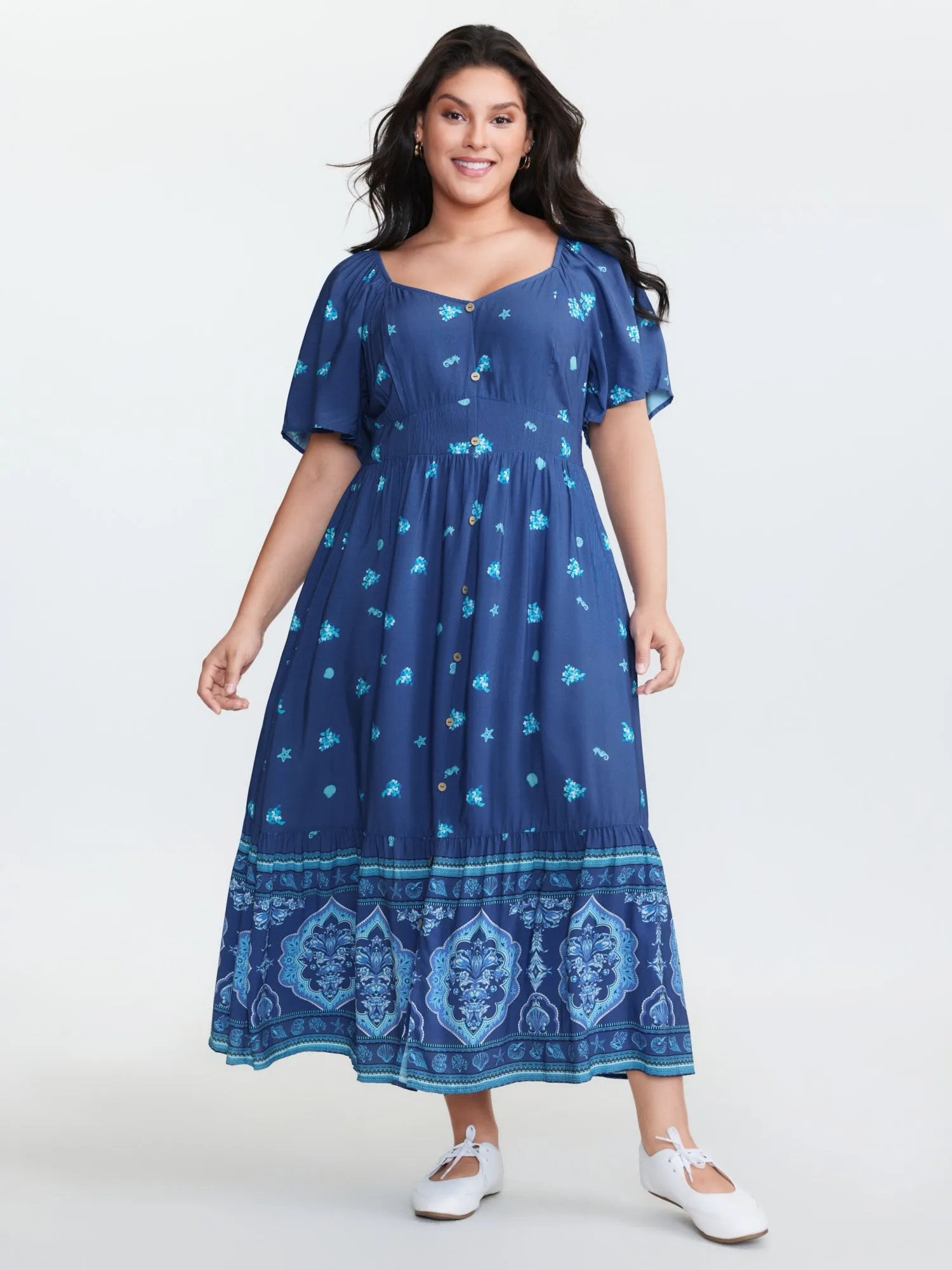 Floral Marine Print Pockets Button Maxi Dress sold by Bloomchic