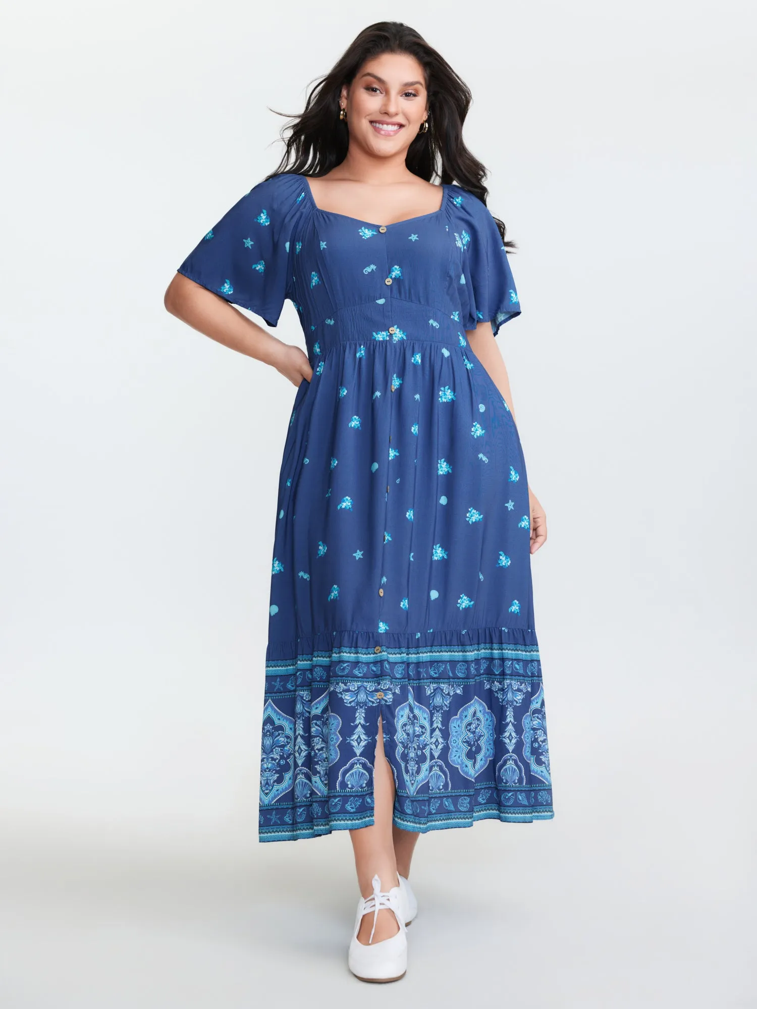 Floral Marine Print Pockets Button Maxi Dress sold by Bloomchic product image thumbnail 3