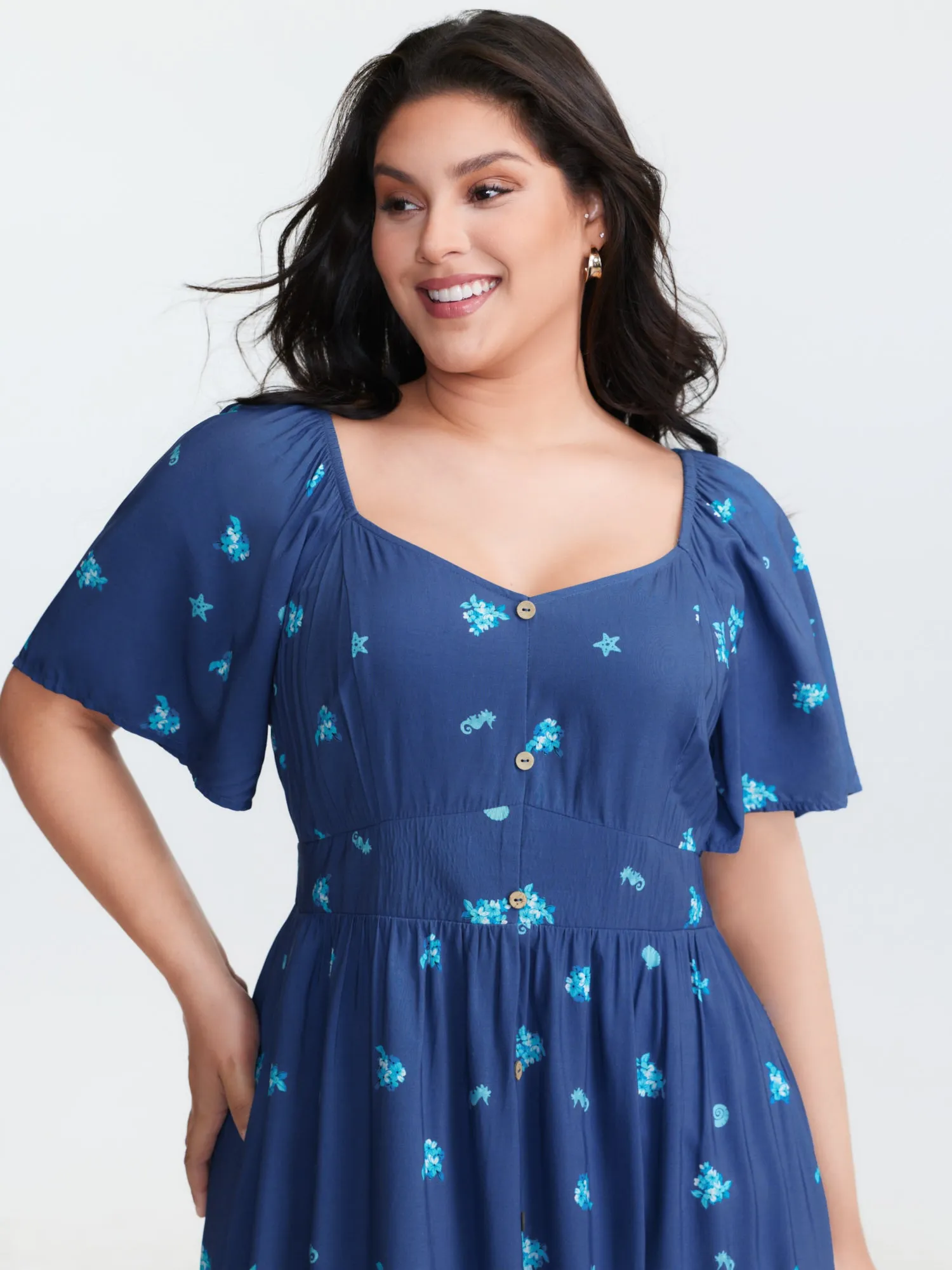 Floral Marine Print Pockets Button Maxi Dress sold by Bloomchic product image thumbnail 2