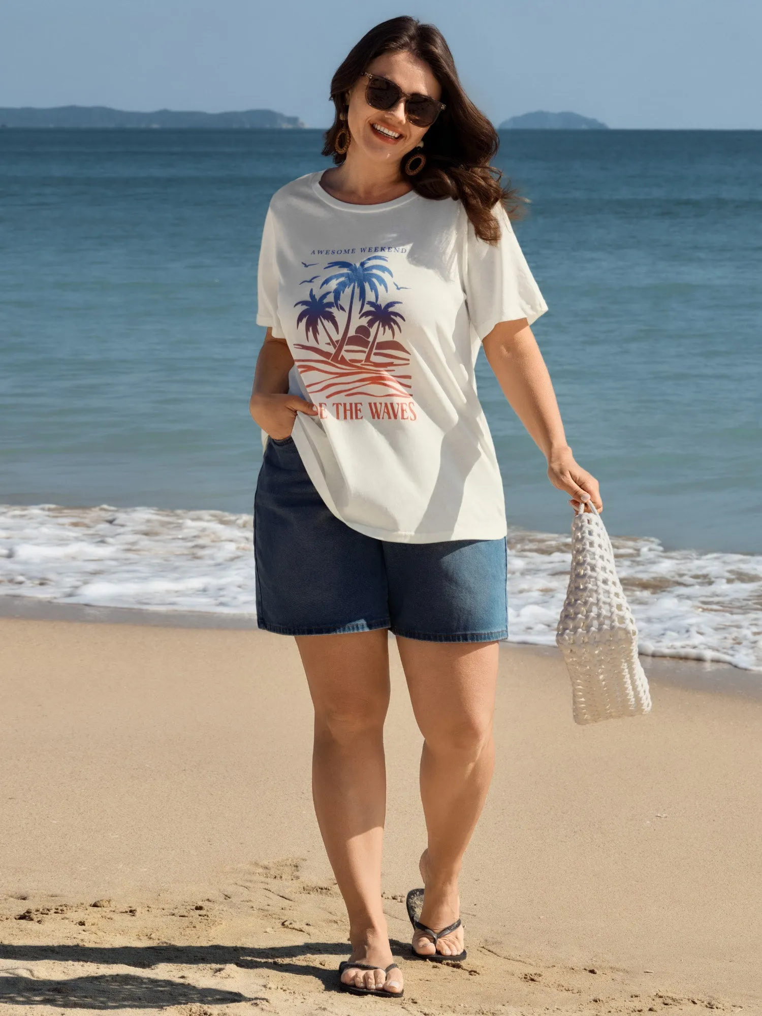 Island Print Round Neck Plain T-Shirt sold by Bloomchic product image thumbnail 3