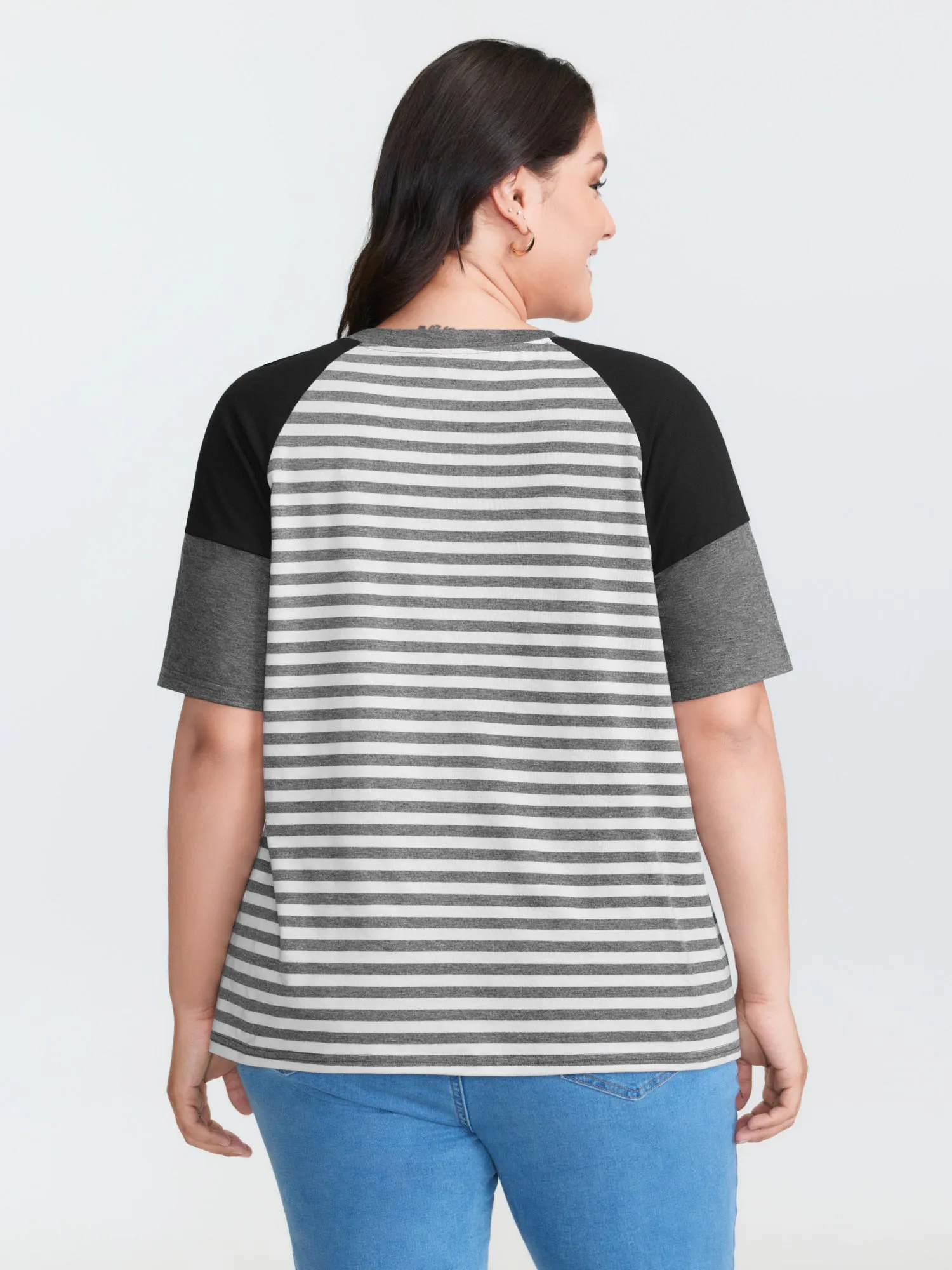 Striped Print Raglan Sleeve T-Shirt sold by Bloomchic product image thumbnail 4