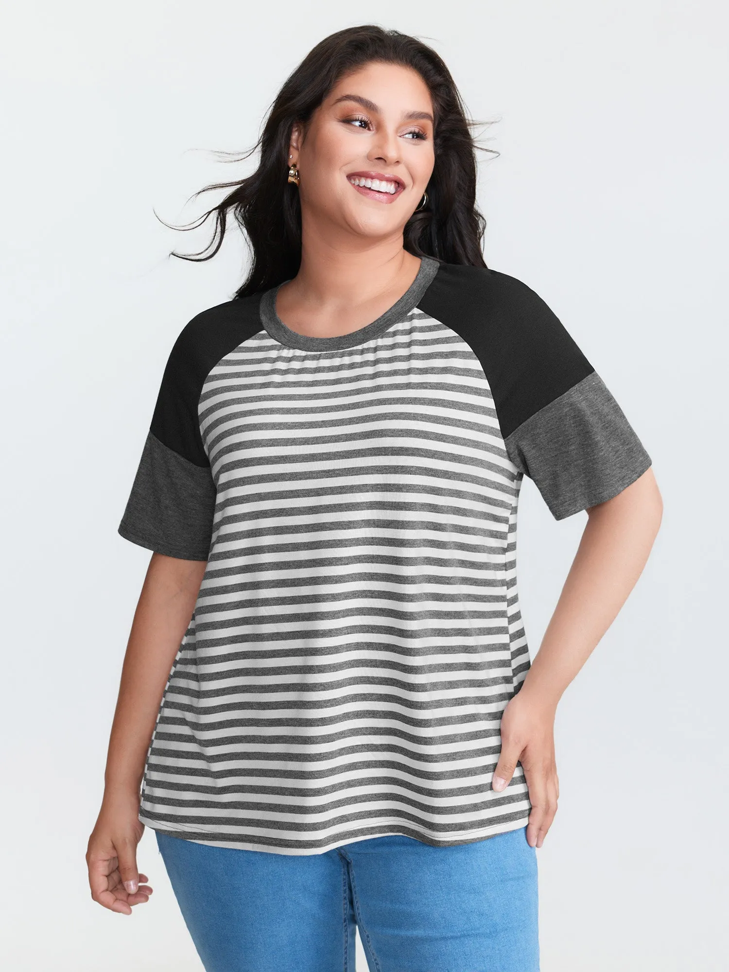 Striped Print Raglan Sleeve T-Shirt sold by Bloomchic product image thumbnail 2
