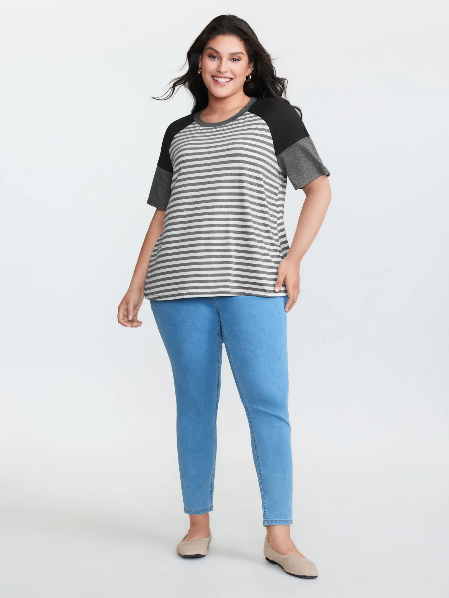 Striped Print Raglan Sleeve T-Shirt sold by Bloomchic product image thumbnail 3