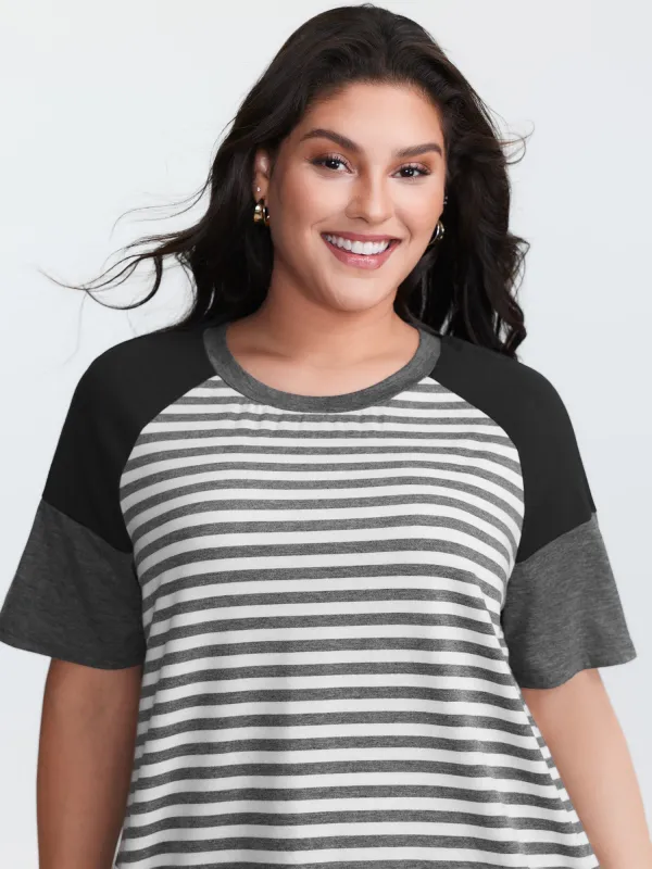 Striped Print Raglan Sleeve T-Shirt sold by Bloomchic