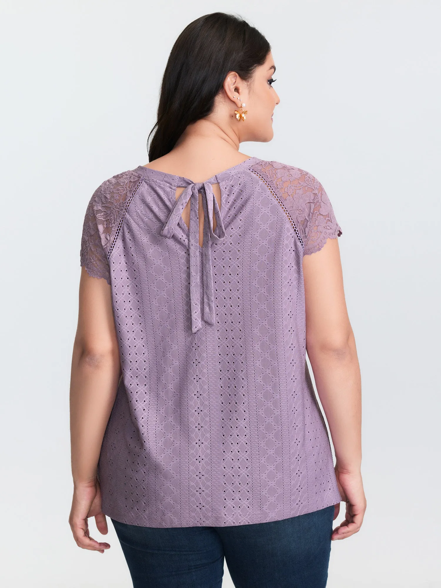 Lace Trim Back-Tie T-Shirt sold by Bloomchic product image thumbnail 5