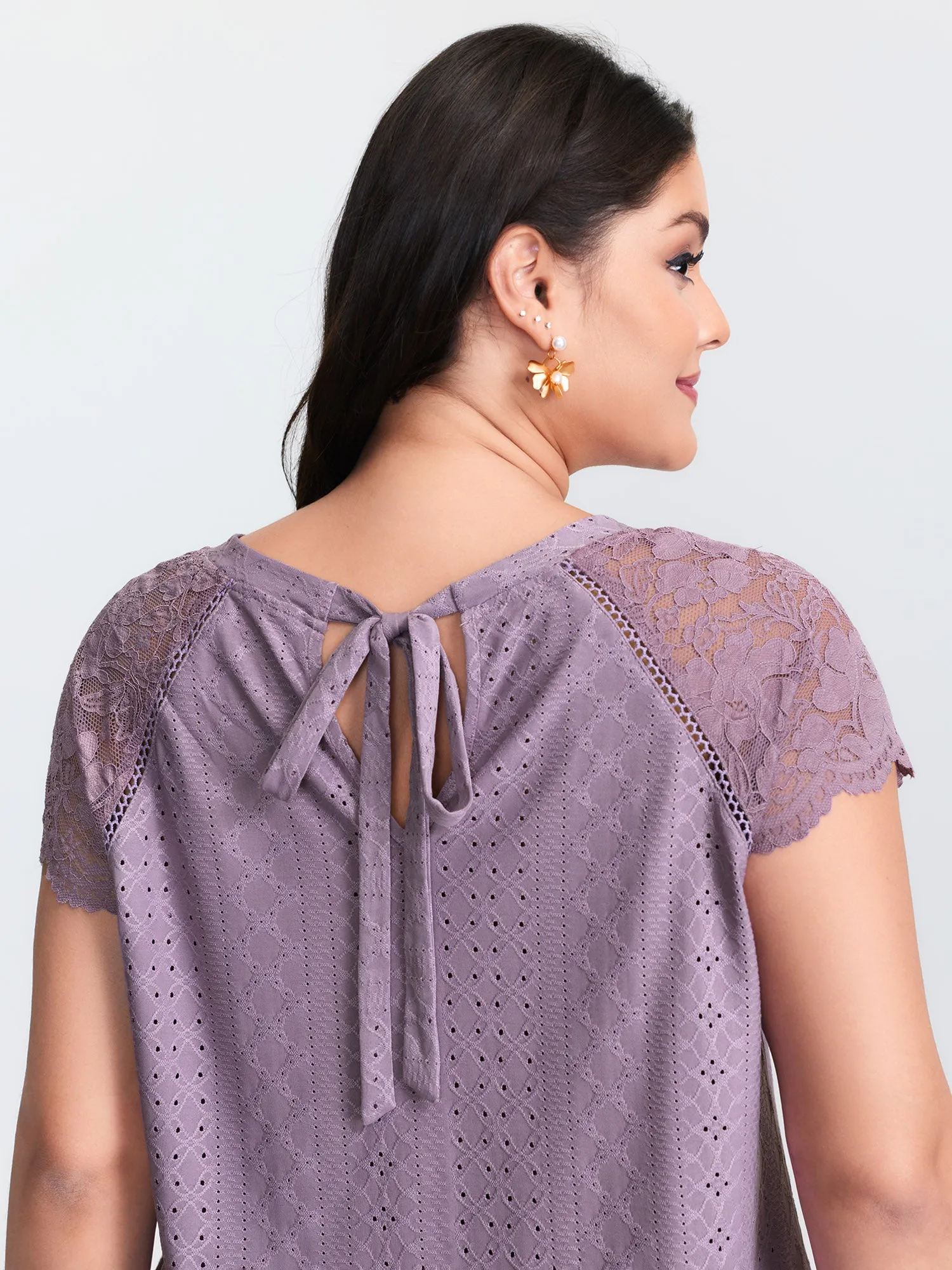 Lace Trim Back-Tie T-Shirt sold by Bloomchic