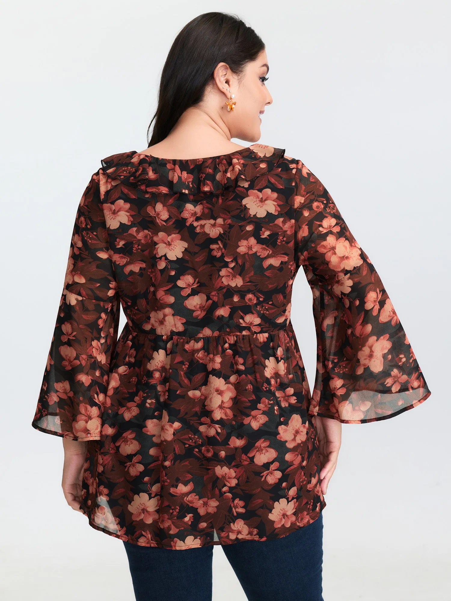 Floral Print Ruffled Neckline Blouse sold by Bloomchic product image thumbnail 4