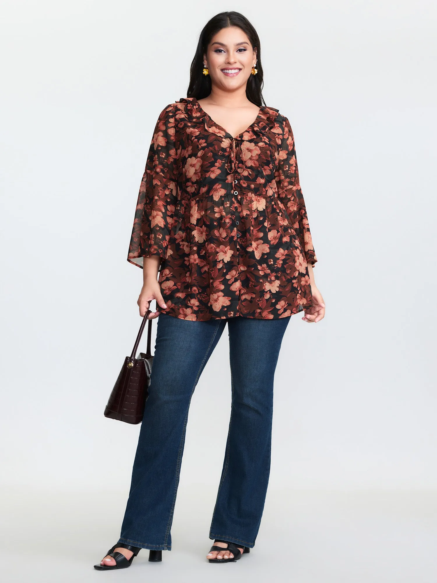 Floral Print Ruffled Neckline Blouse sold by Bloomchic product image thumbnail 3