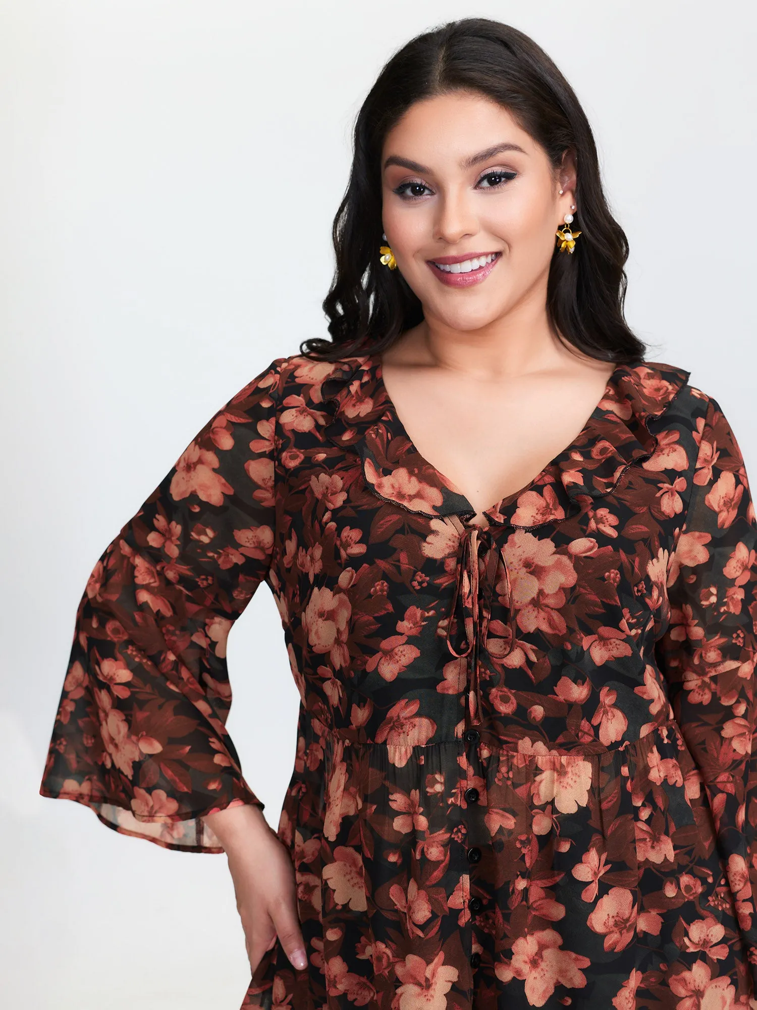 Floral Print Ruffled Neckline Blouse sold by Bloomchic product image thumbnail 2