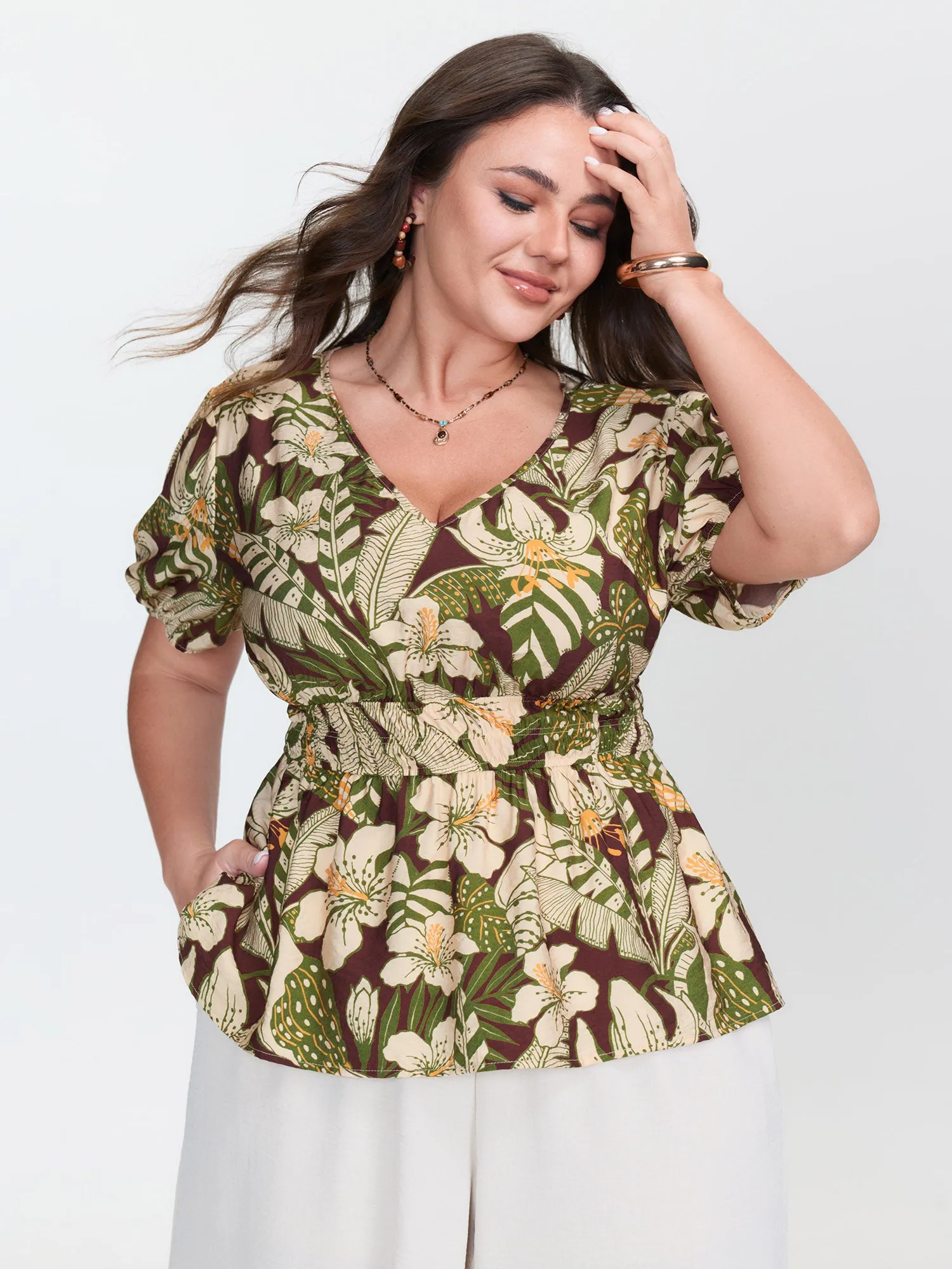 Floral Print Cinched-Waist Blouse sold by Bloomchic