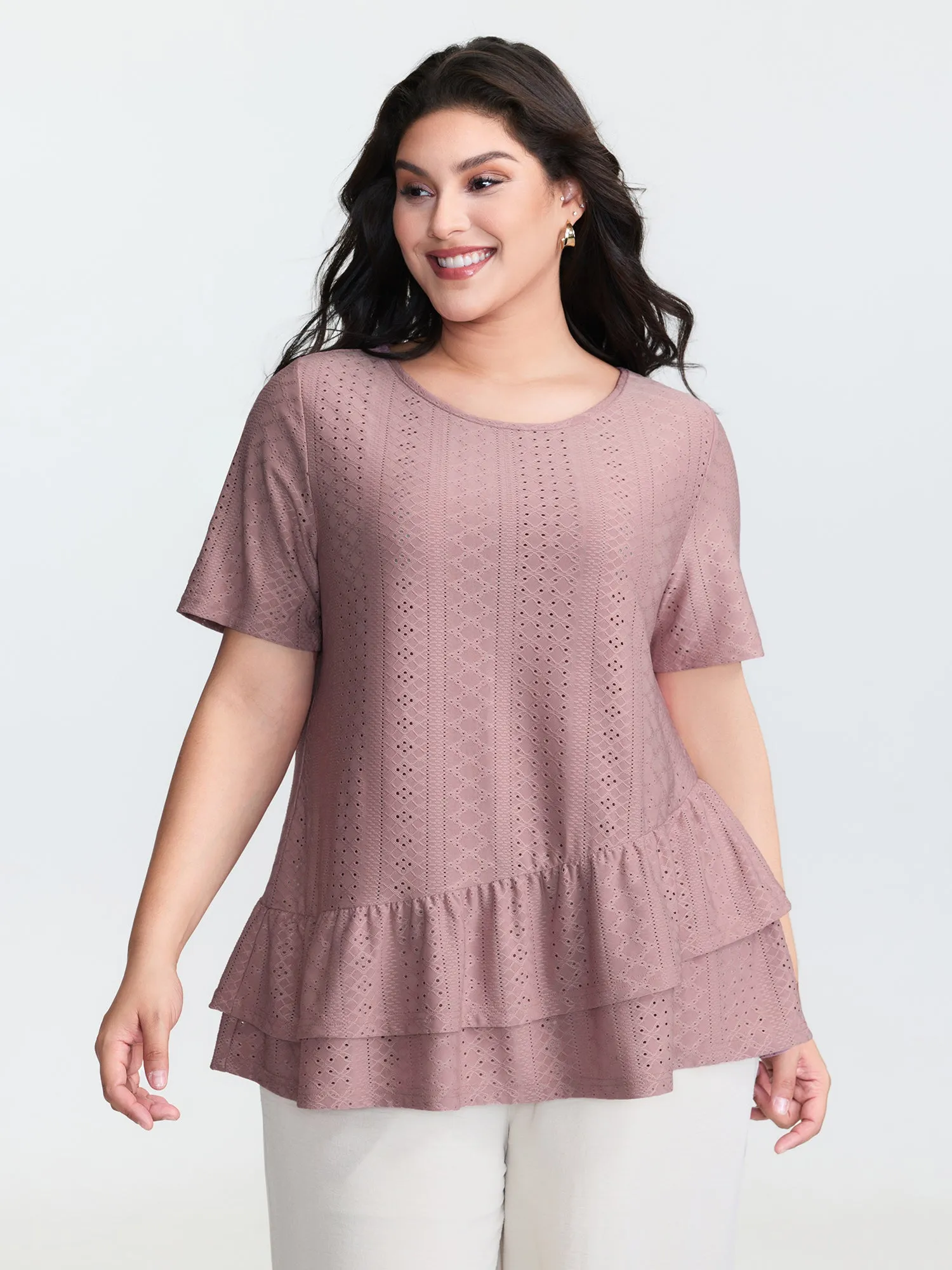 Textured Ruffled Layered Hem Knit Top sold by Bloomchic