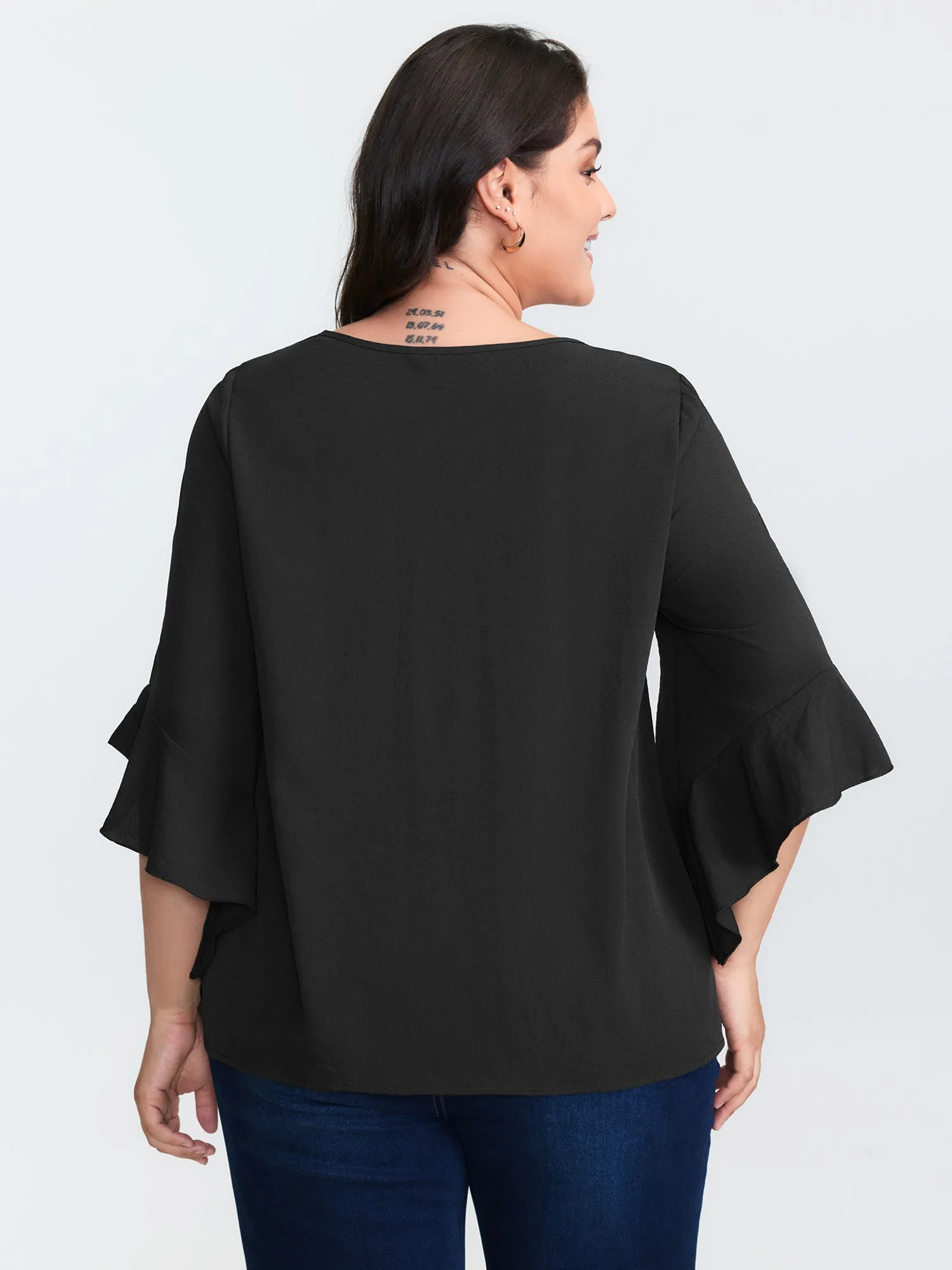 Flared Sleeve V-Neck Drape Blouse sold by Bloomchic product image thumbnail 4