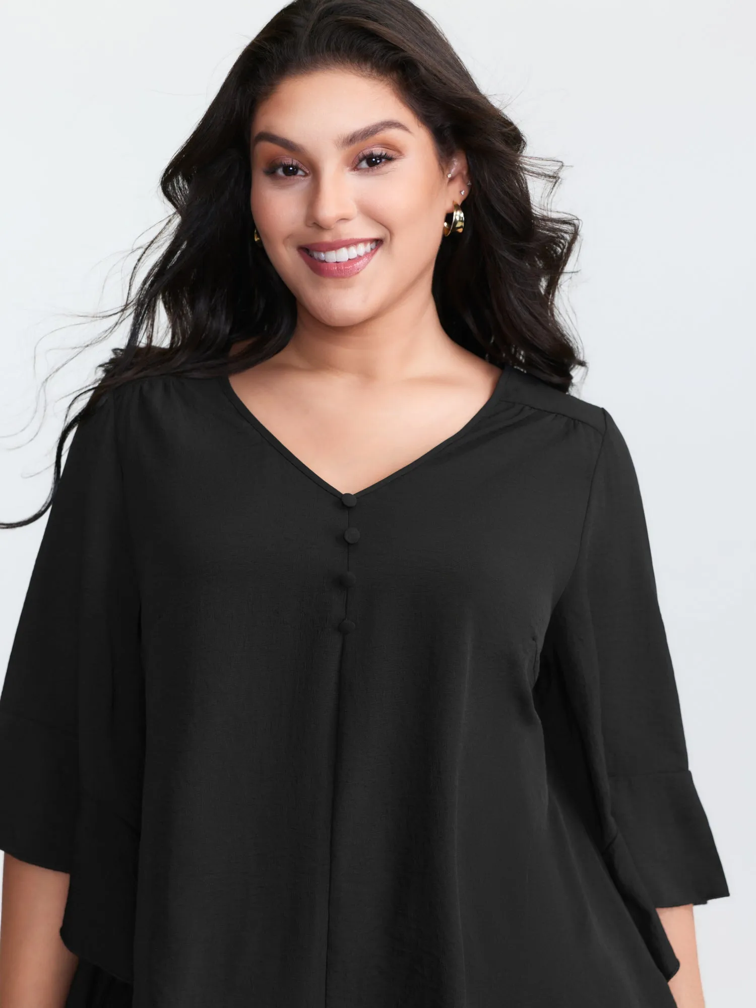 Flared Sleeve V-Neck Drape Blouse sold by Bloomchic product image thumbnail 3