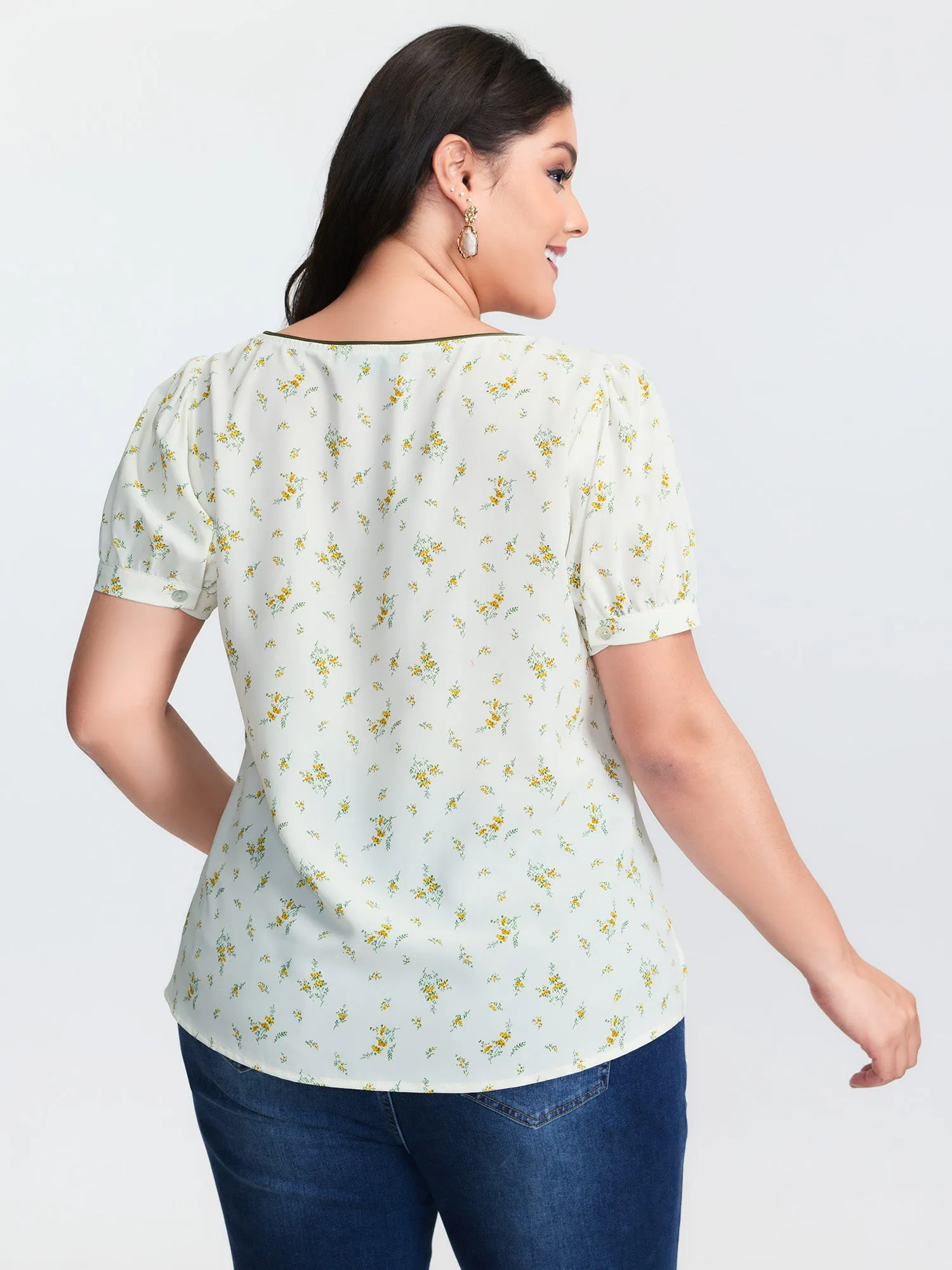 Floral Print Button Detail Color Contrast Blouse sold by Bloomchic product image thumbnail 5