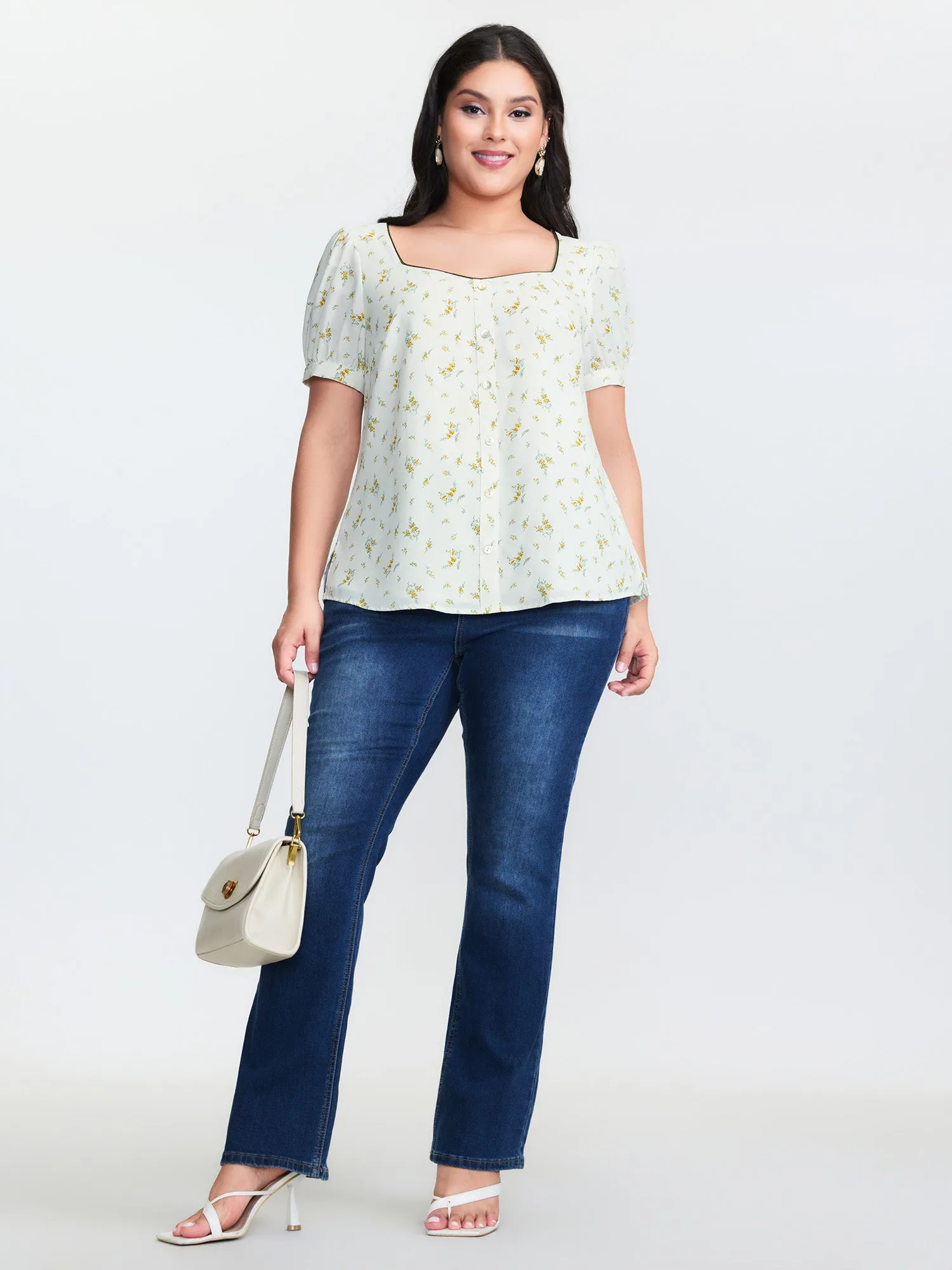 Floral Print Button Detail Color Contrast Blouse sold by Bloomchic product image thumbnail 3