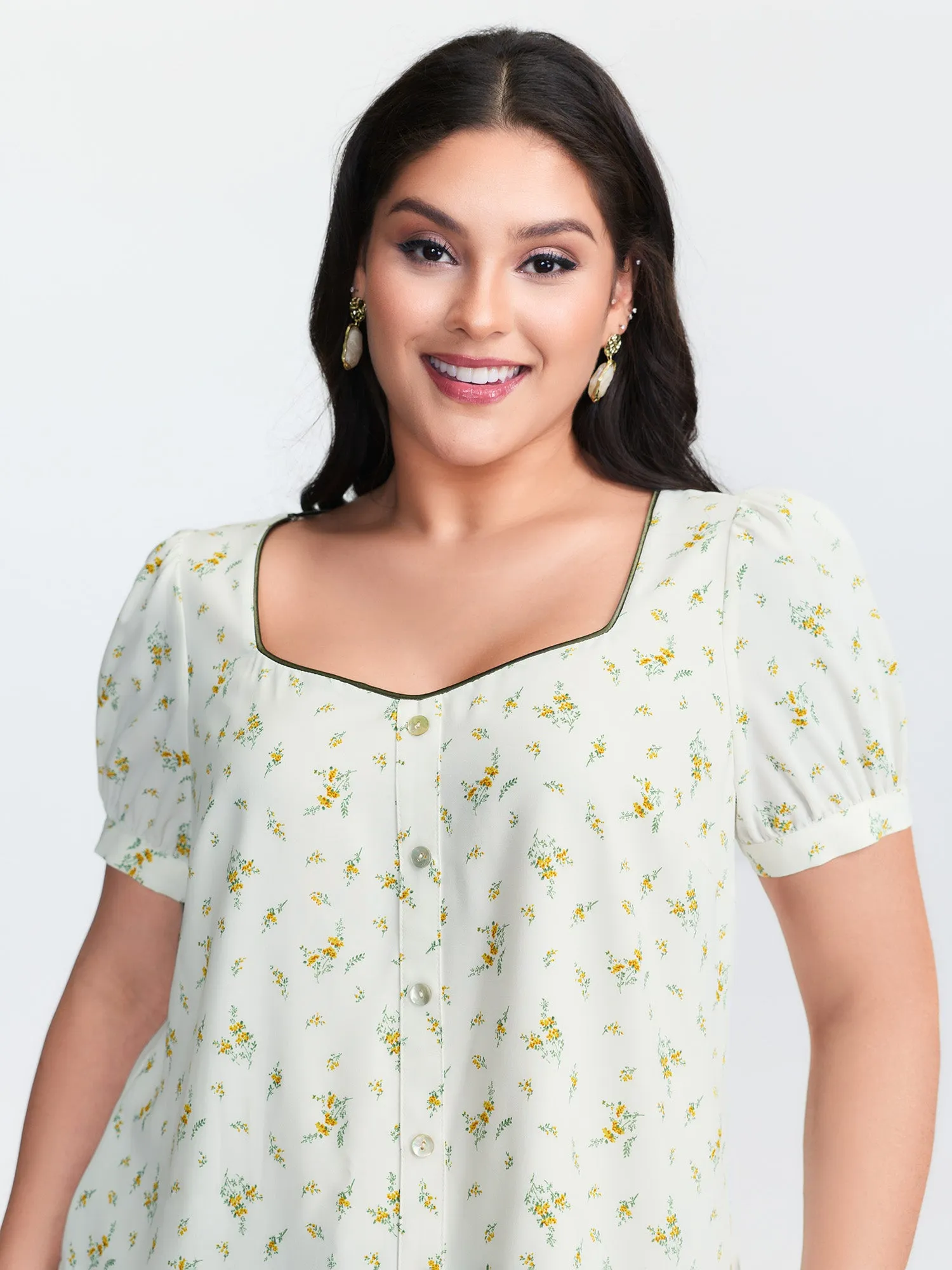 Floral Print Button Detail Color Contrast Blouse sold by Bloomchic product image thumbnail 2