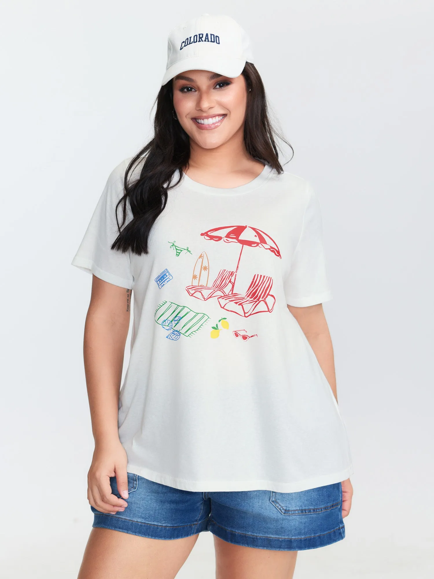 Colorful Beach Print Round Neck Top sold by Bloomchic