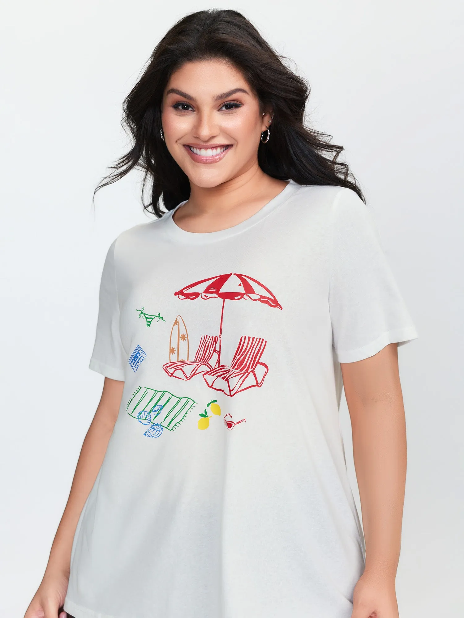 Colorful Beach Print Round Neck Top sold by Bloomchic product image thumbnail 3