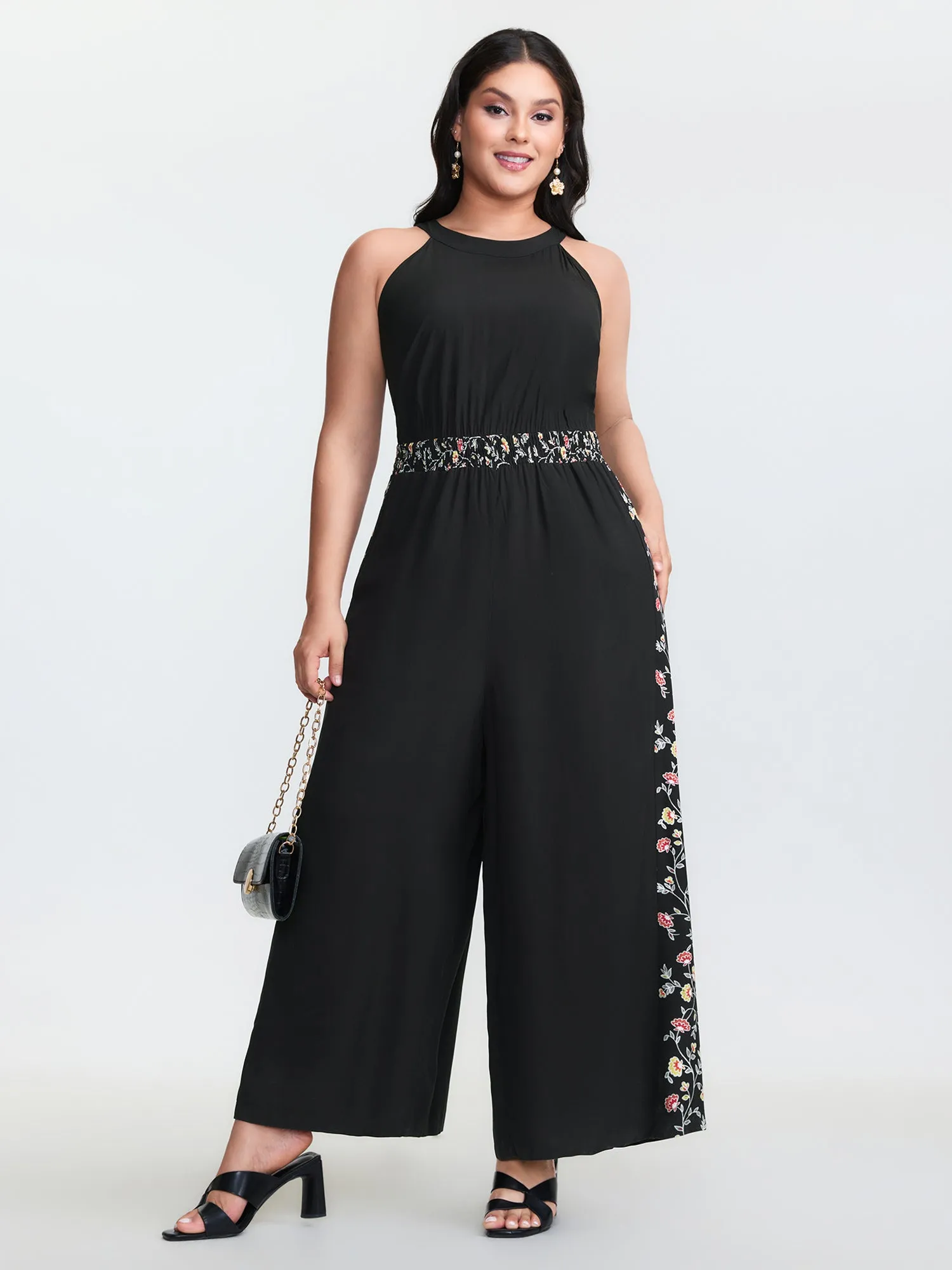 Floral Detail Patchwork Halter Neck Jumpsuit sold by Bloomchic product image thumbnail 2