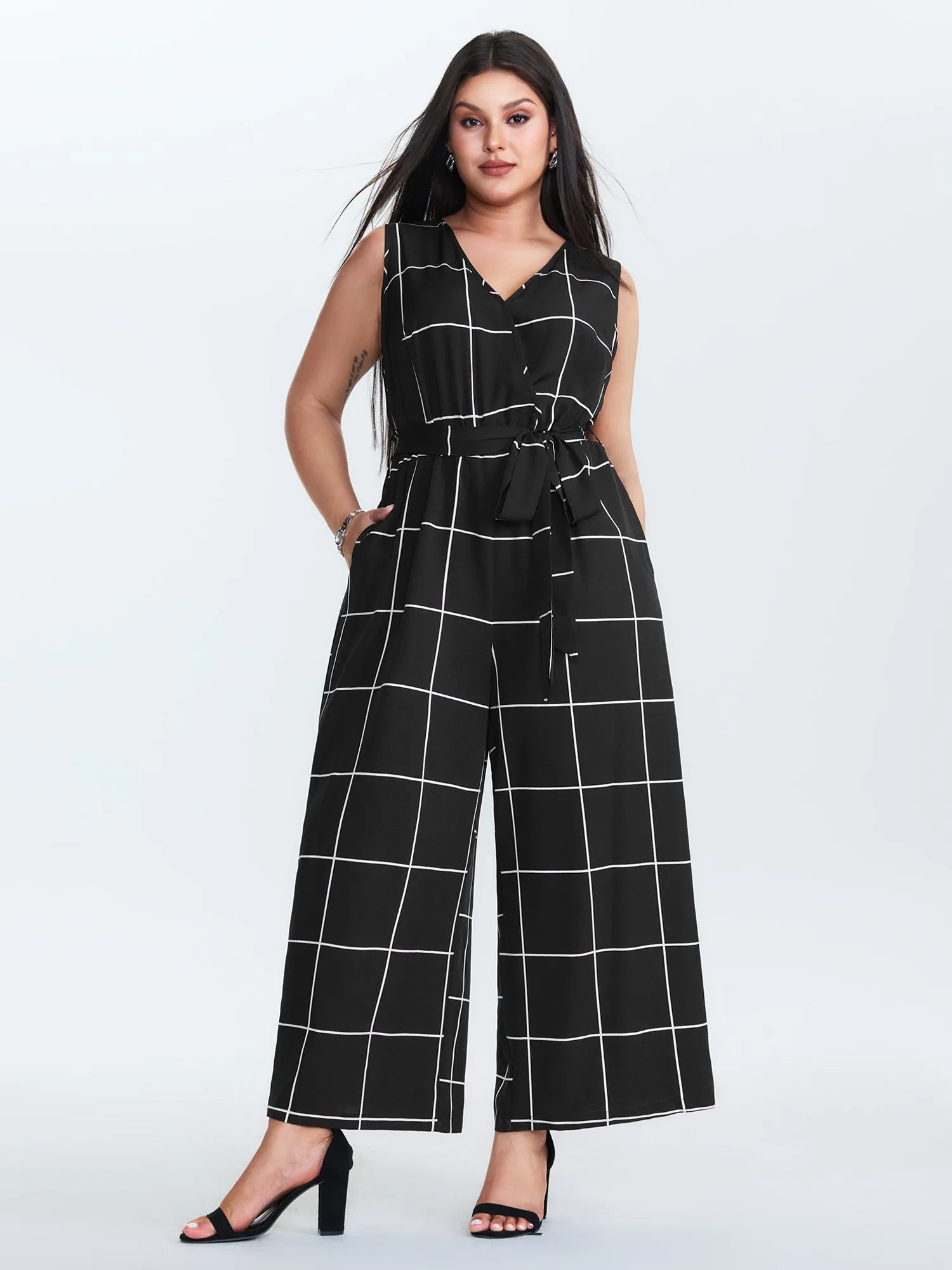 Check Pattern Waist-Tie Jumpsuit sold by Bloomchic product image thumbnail 3