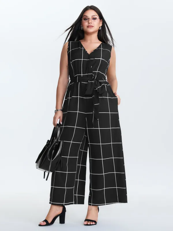 Check Pattern Waist-Tie Jumpsuit sold by Bloomchic