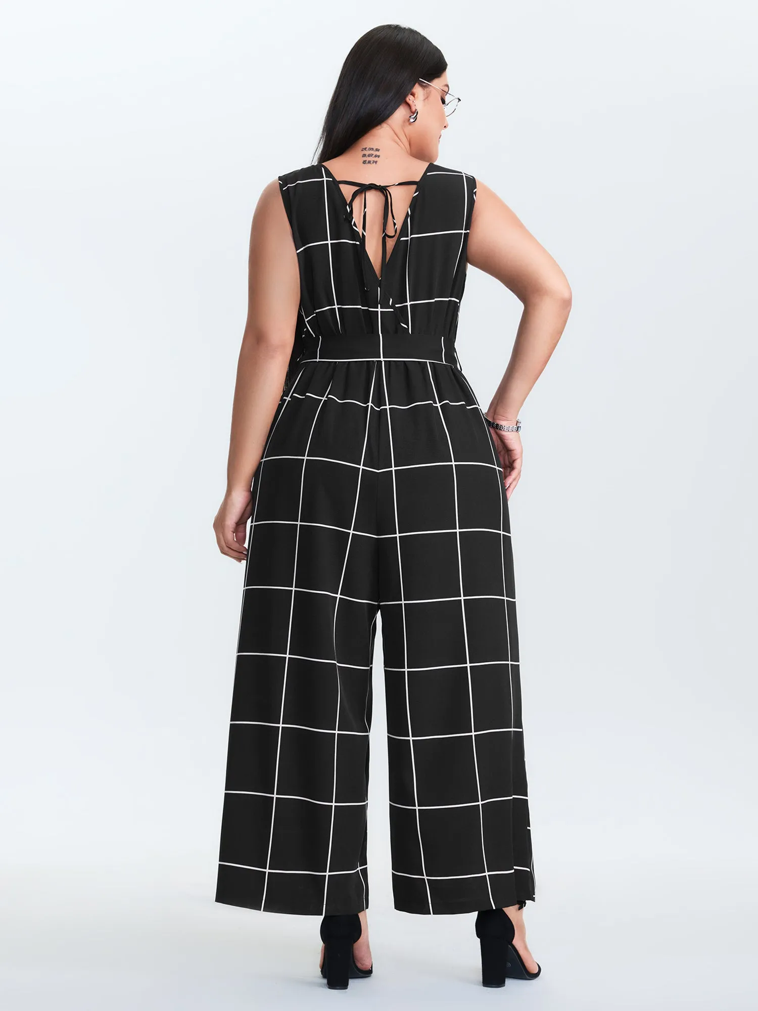 Check Pattern Waist-Tie Jumpsuit sold by Bloomchic product image thumbnail 4